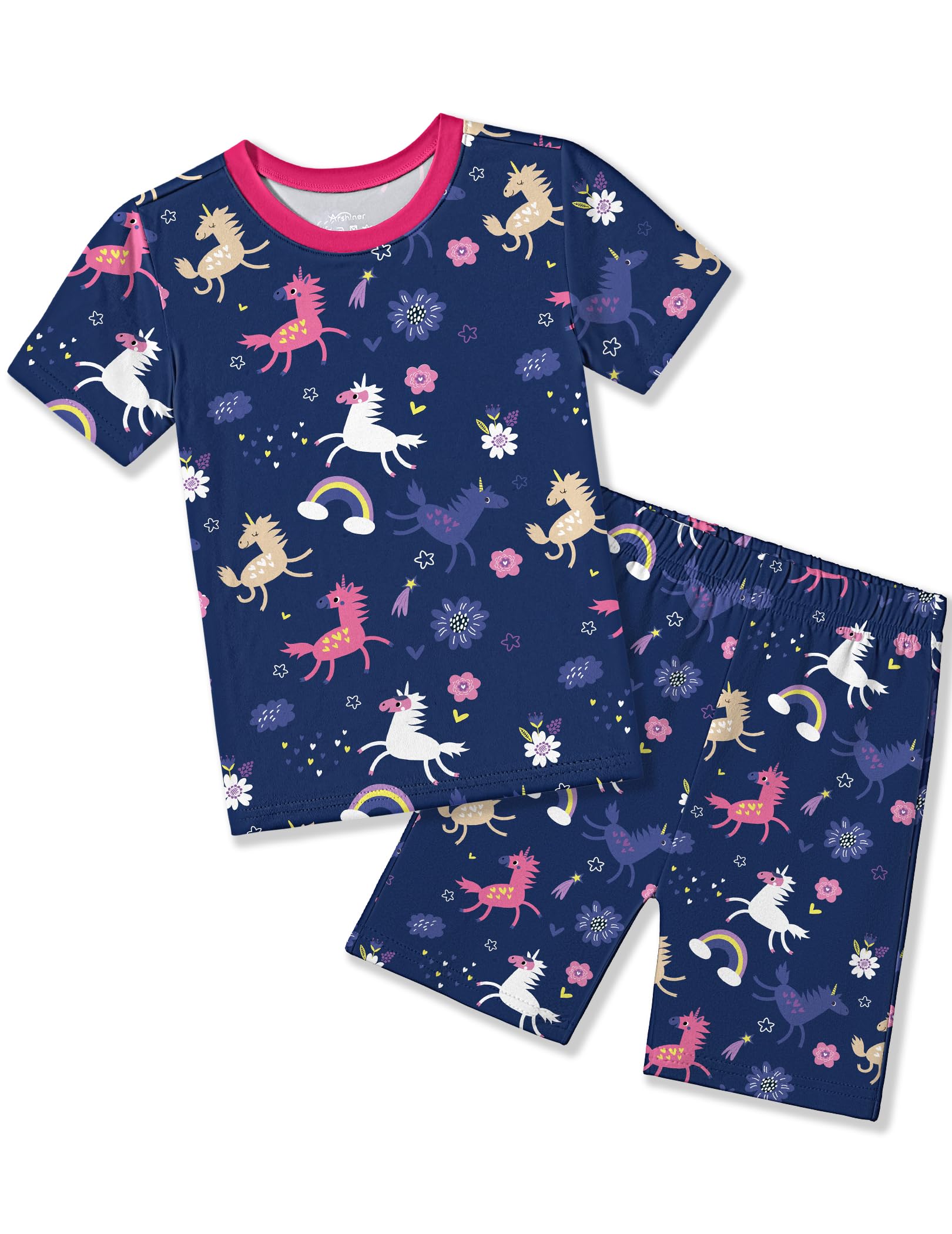 Arshiner Pajamas for Girls Summer Short Sleeve Sleepwear Kids Soft Cute Snug Fit Pjs Sets