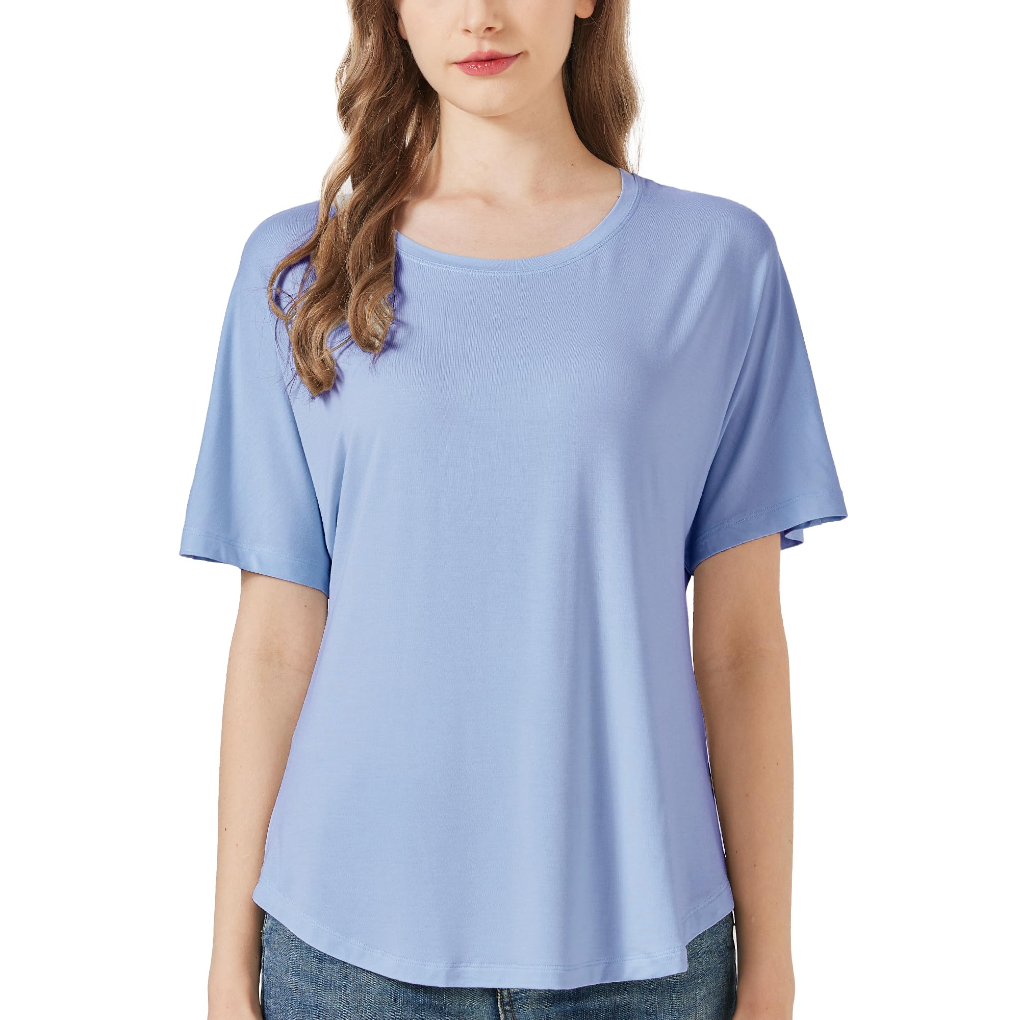 netdraw Women's Ultra Soft Bamboo Viscose Dolman Top Loose Fit Trendy Casual Lounge Short Sleeve Pajama Batwing T-Shirt