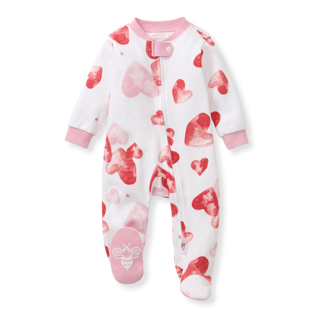 Burt's Bees Baby Organic Cotton Sleep and Play Footed Pajamas for Girls, Zipper PJ Newborn Sleeper with Non-Slip Bee Grips