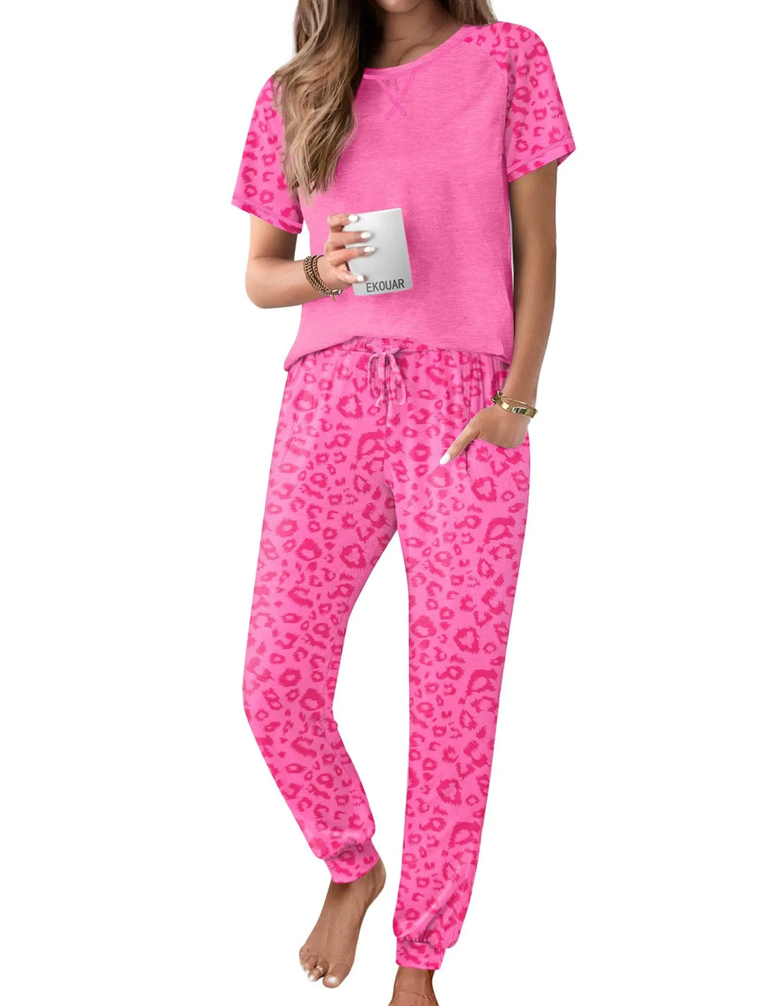Ekouaer Pajamas for Women Set Short Sleeve PJ Set 2 Piece Jogger Pants | Soft Women Pajama Sets with Cozy Sleepwear Lounge Set Style Featuring Pockets Raglan Short Sleeve Top and Jogger Pants WEBE CLOTHING