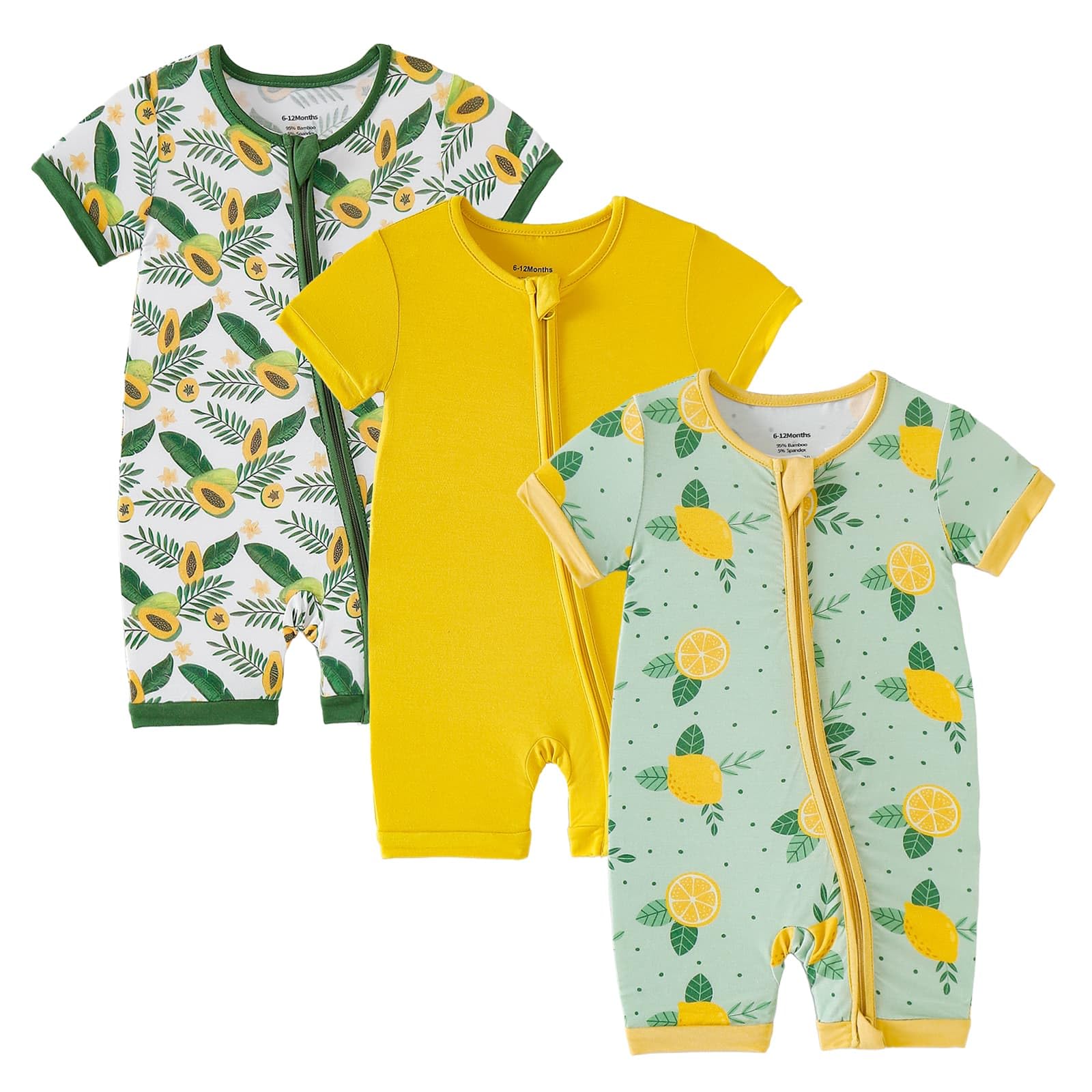 OPAWO Bamboo Baby Pajamas 3 Pack, Double Zipper Bamboo Sleepers for Baby Boy Girl Romper, Toddler Summer Clothes Outfit 0-24M WEBE CLOTHING