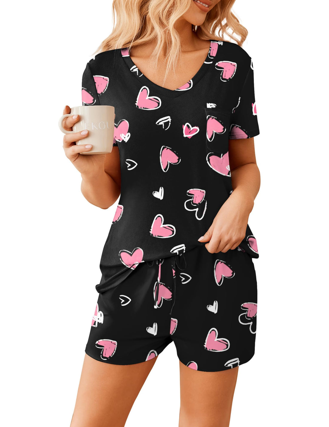 Ekouaer Womens Pajama Sets Short Sleeve Pajamas for Women Sets Soft Lounge Sets Casual V Neck Sleepwear PJS