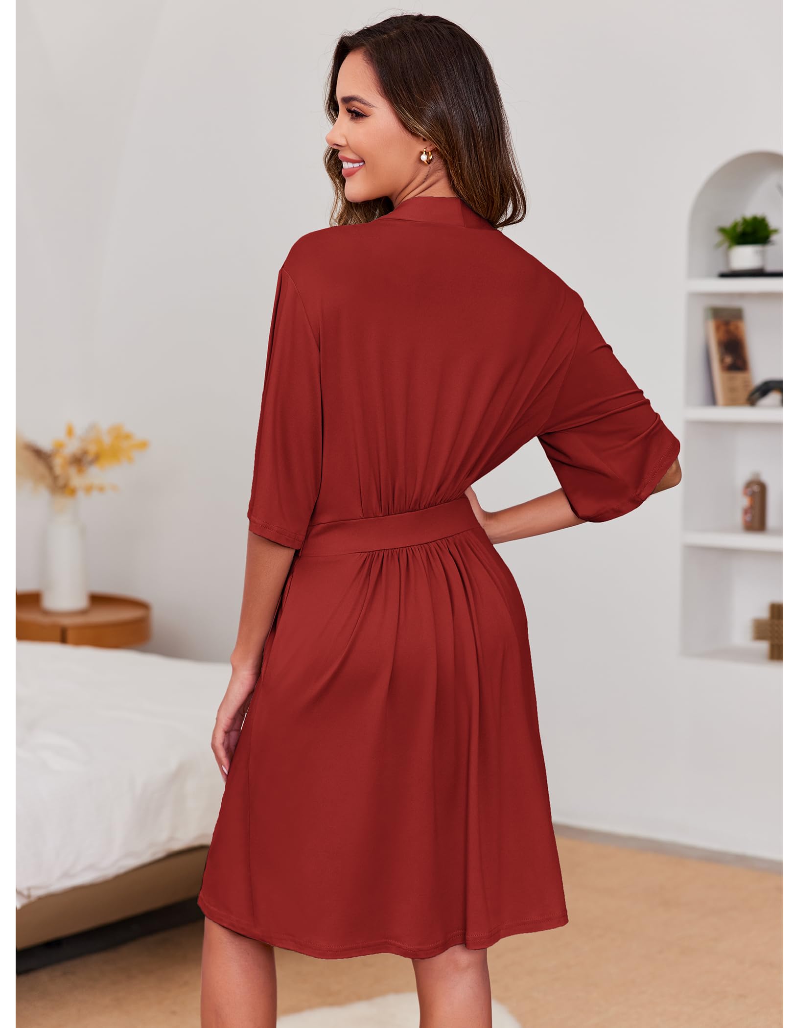 Ekouaer Short Robes for Women Lightweight Kimono Robes Knit Bathrobe Soft Sleepwear with Pockets S-XXL WEBE CLOTHING