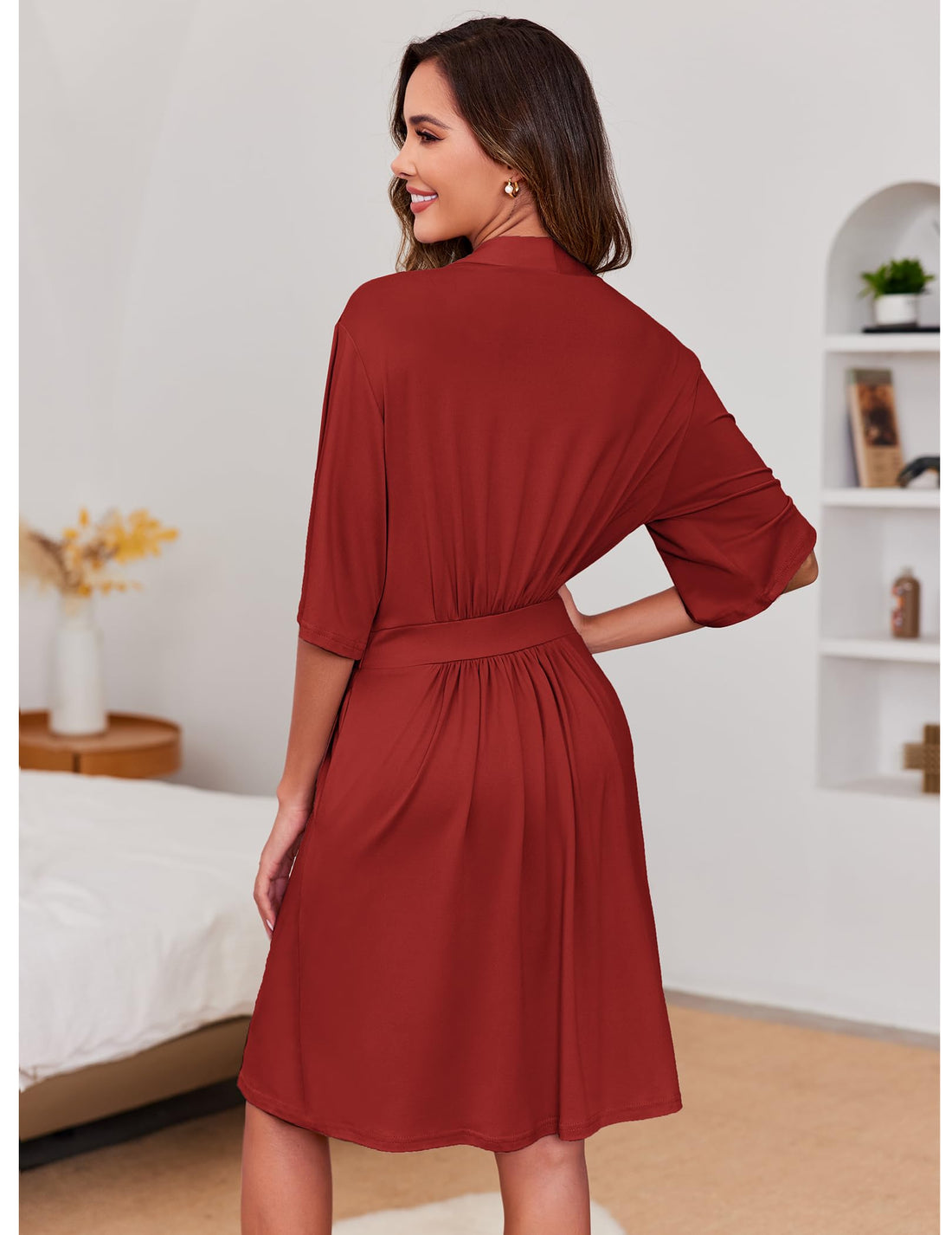 Ekouaer Short Robes for Women Lightweight Kimono Robes Knit Bathrobe Soft Sleepwear with Pockets S-XXL WEBE CLOTHING