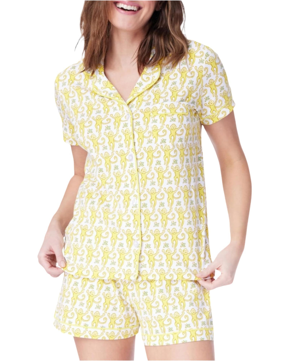 Women Y2k Pajamas Set Cute Preppy 2PCS Button Down Holiday Monkey Shorts Summer Outfit Beach Vacation Loungewear PJs WEBE CLOTHING