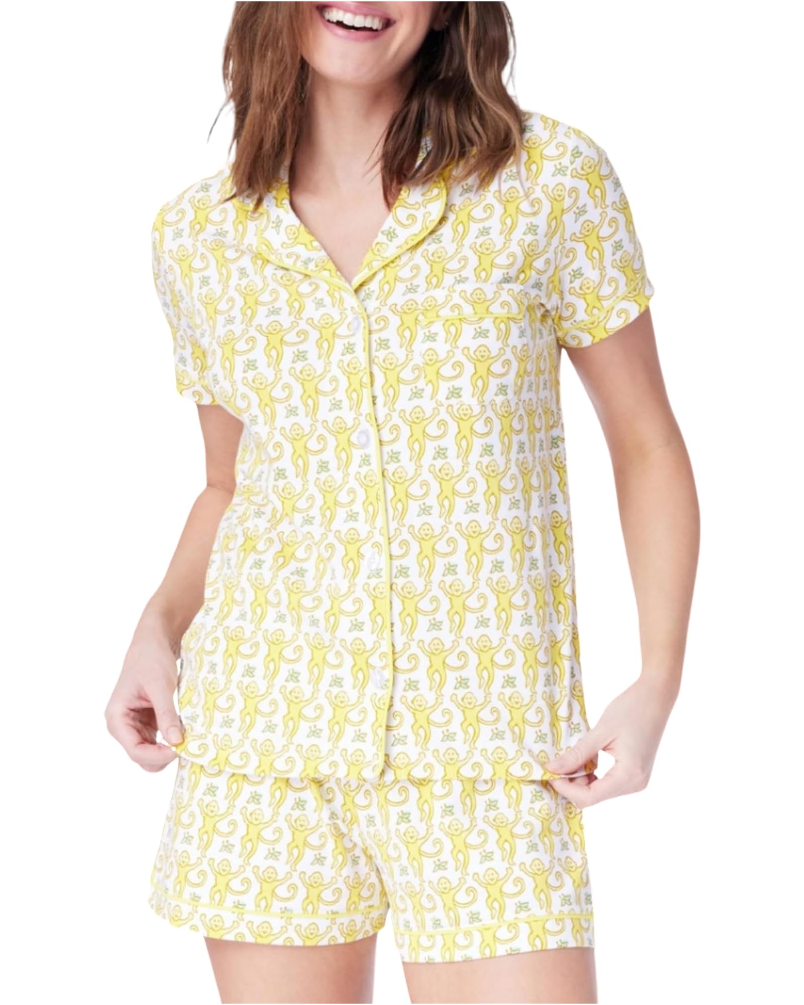 Women Y2k Pajamas Set Cute Preppy 2PCS Button Down Holiday Monkey Shorts Summer Outfit Beach Vacation Loungewear PJs WEBE CLOTHING