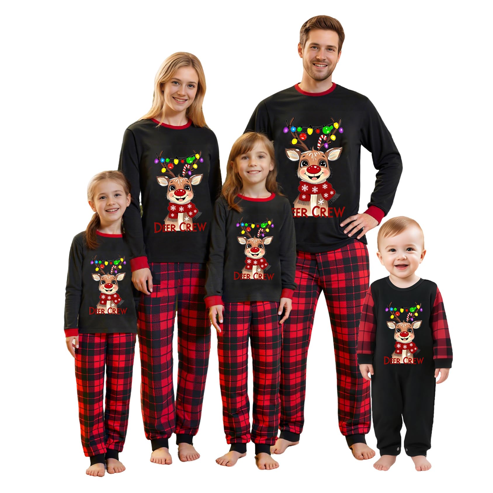 Awoscut Christmas Family Matching Pajamas Sets Christmas PJ's Letter Print Top and Plaid Pants Jammies Sleepwear