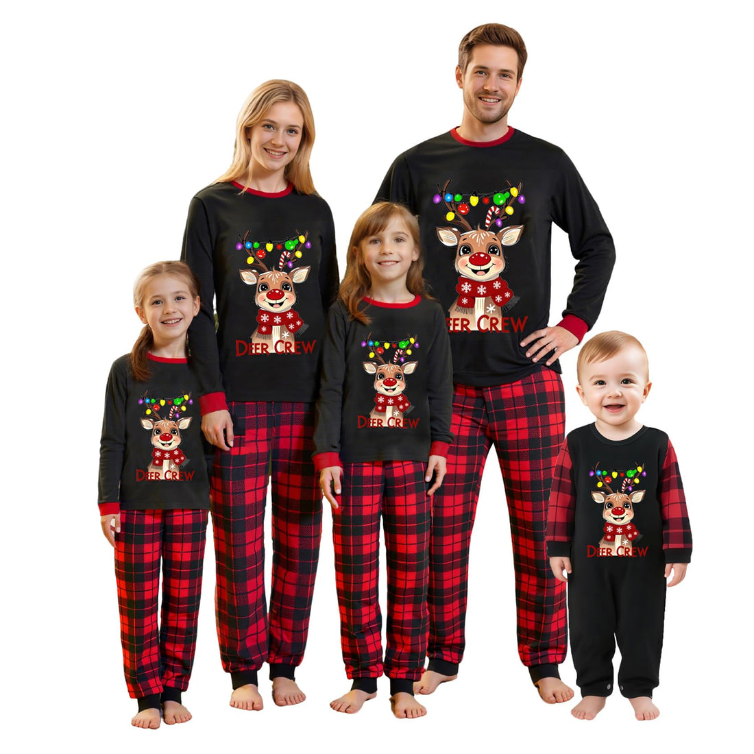 Awoscut Christmas Family Matching Pajamas Sets Christmas PJ's Letter Print Top and Plaid Pants Jammies Sleepwear
