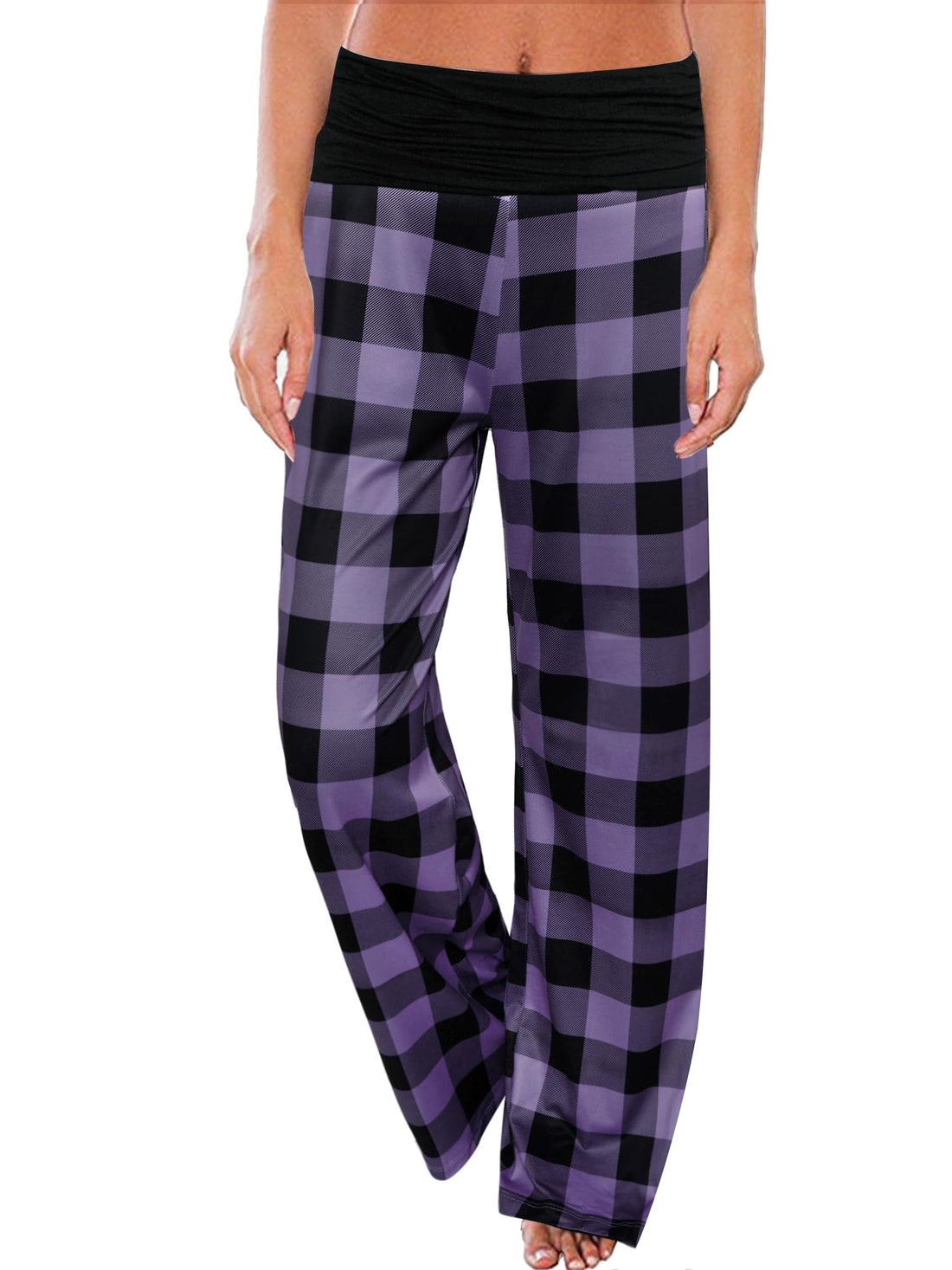 Gracyoga Women's Comfy Pajama Pants Wide Leg Lounge Palazzo Yoga Pants Stretch Casual Floral Print Fold Waist Pants