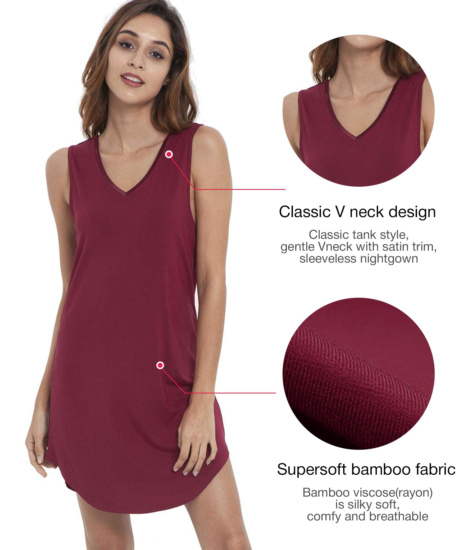 LazyCozy Bamboo Viscose Nightgowns for Women, Soft Sleeveless Night Shirts | V-Neck Tank Sleep Shirt, Short Night Dress Pajamas, Cooling, Moisture-Wicking Sleepwear for Hot Sleepers, Night Sweats WEBE CLOTHING