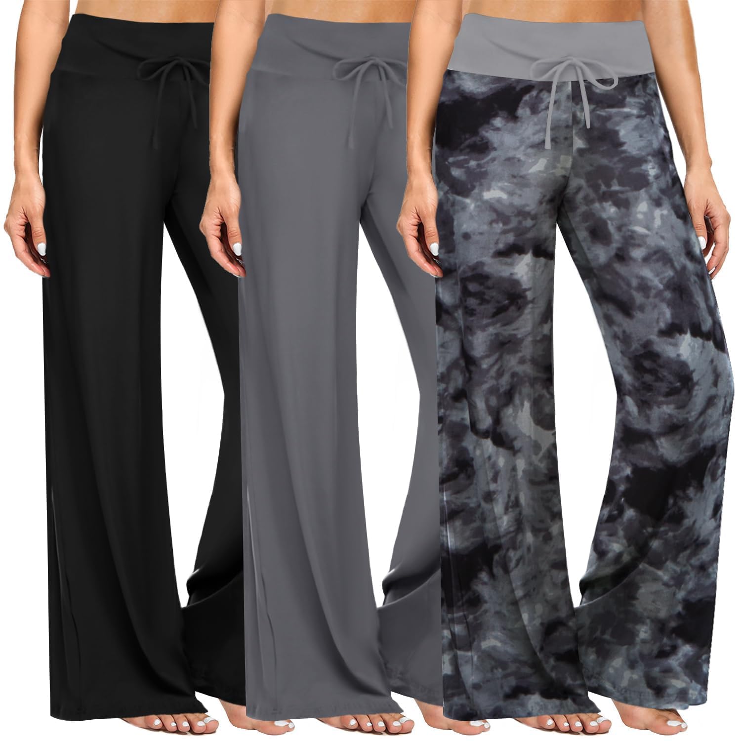 ZOOSIXX Soft Black Pajama Pants for Women, Wide Leg Pants Woman Flowy Comfy Casual Lounge Yoga Capri Pants 22”/ 30”