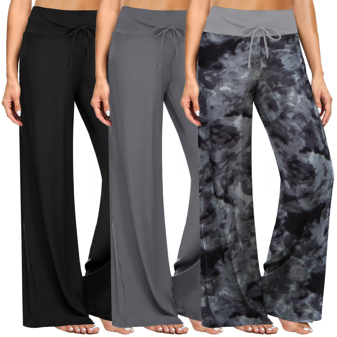 ZOOSIXX Soft Black Pajama Pants for Women, Wide Leg Pants Woman Flowy Comfy Casual Lounge Yoga Capri Pants 22”/ 30”