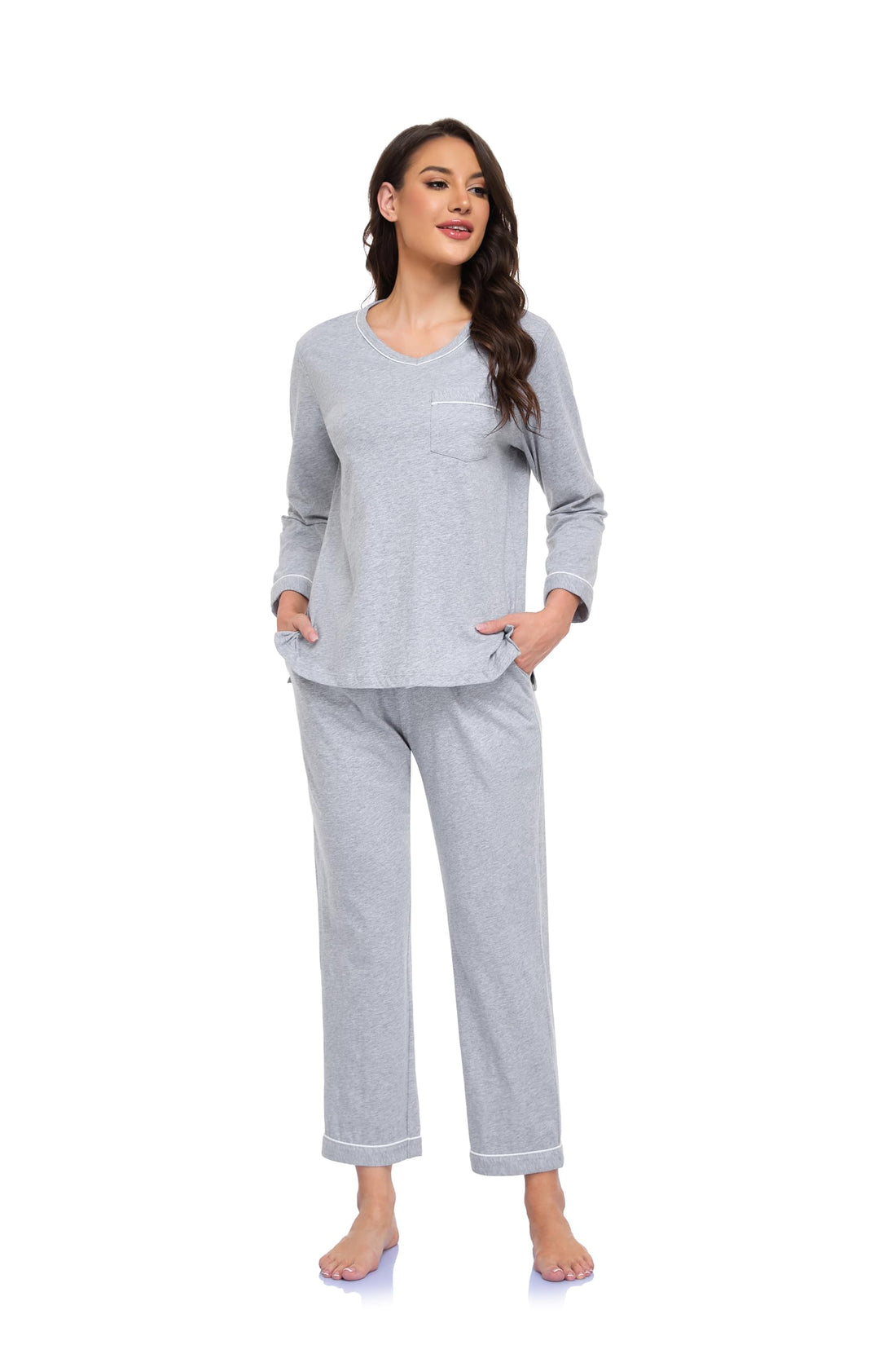 EA'S SECRET 100% cotton Pajamas for Women Summer Lightweight Long Sleeve Pjs 2 Piece Soft Lounge Sleepwear with pocket
