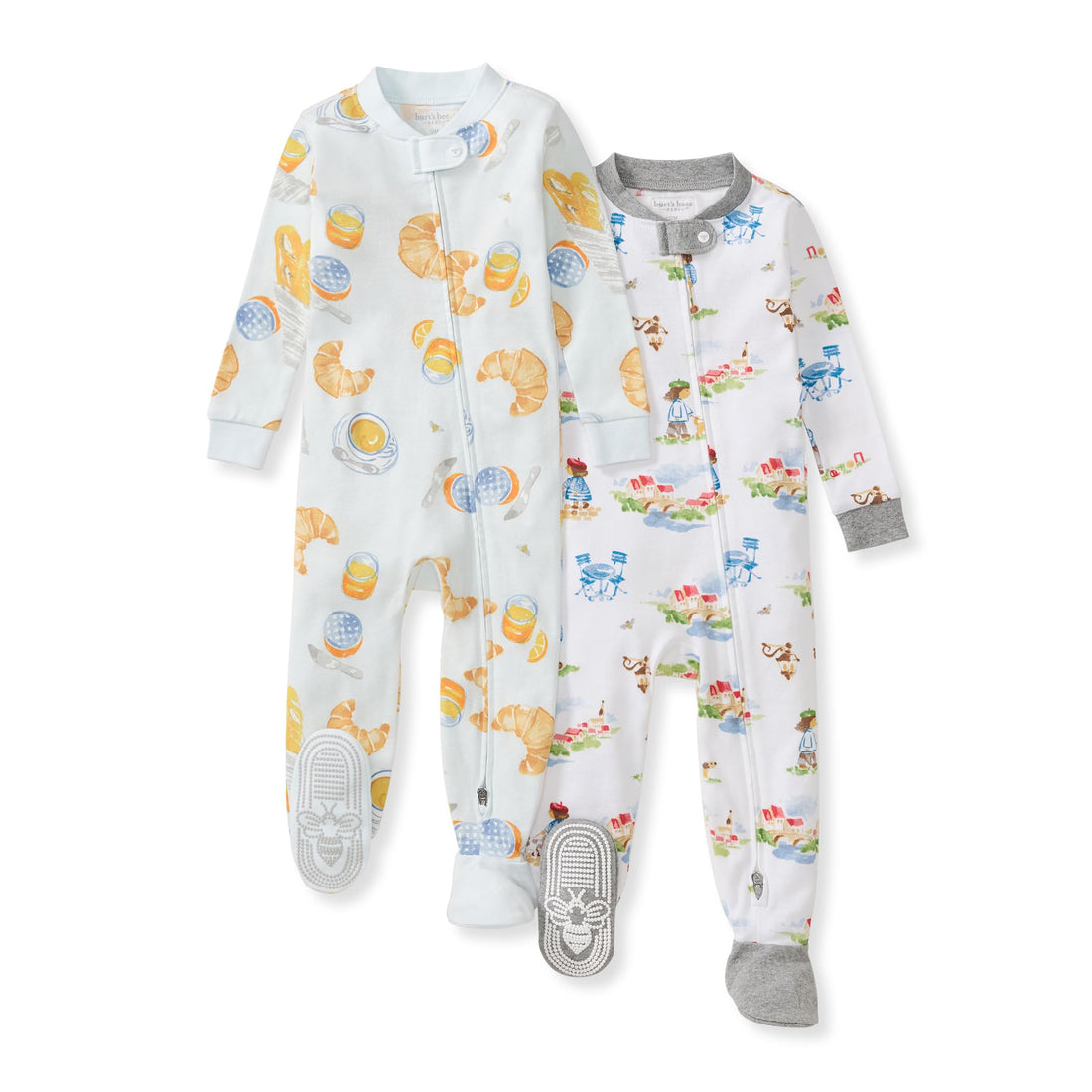 Burt's Bees Baby Organic Cotton Footed Pajamas for Boys, Zipper PJ Sleeper, Snug Fit Sleepwear with Non-Slip Bee Grips