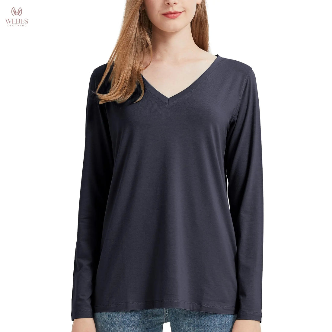 netdraw Women's Bamboo Viscose Long Sleeve V-Neck T-Shirt Soft Comfy Trendy Casual Sleep Pajama Lounge Tops