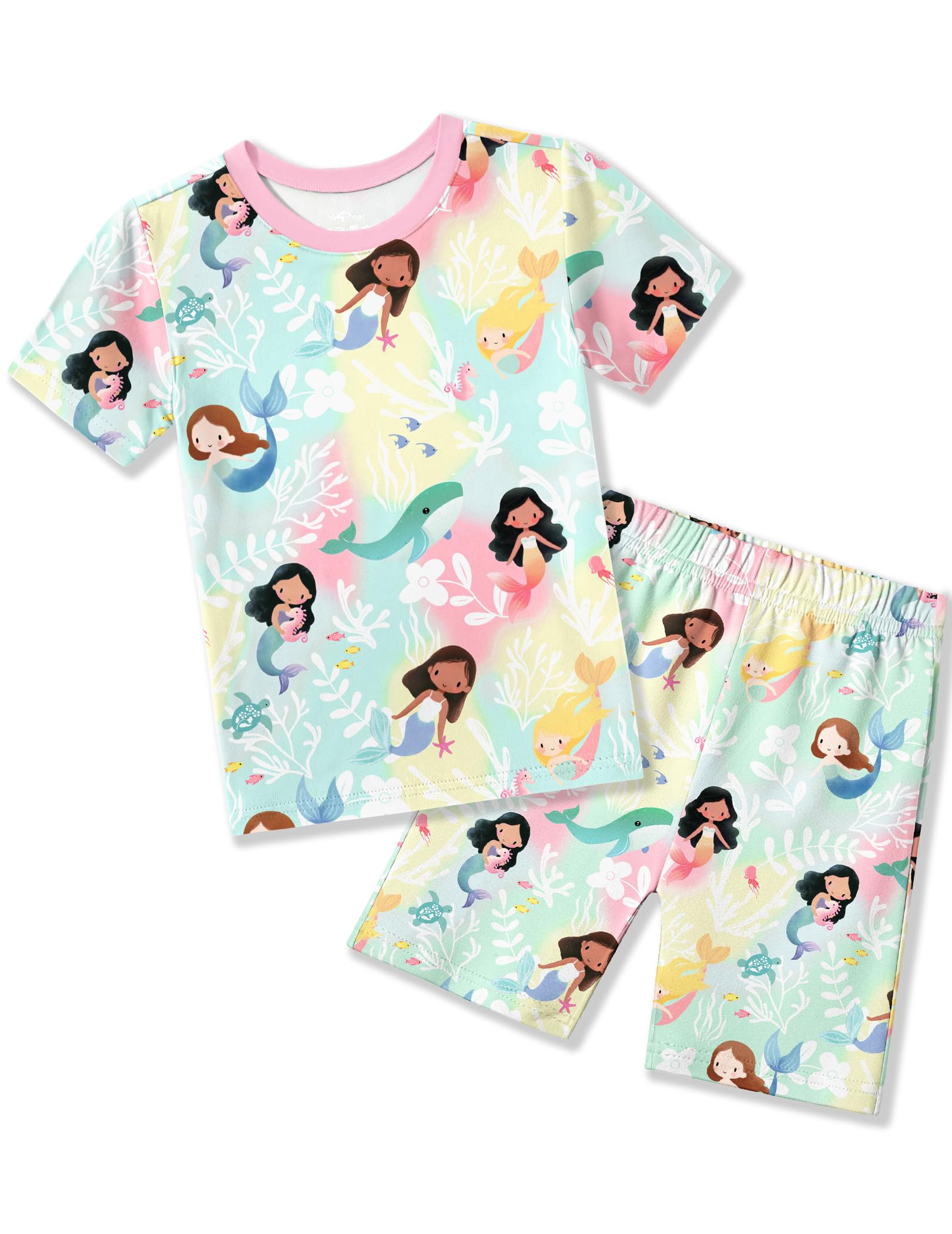 Arshiner Pajamas for Girls Summer Short Sleeve Sleepwear Kids Soft Cute Snug Fit Pjs Sets