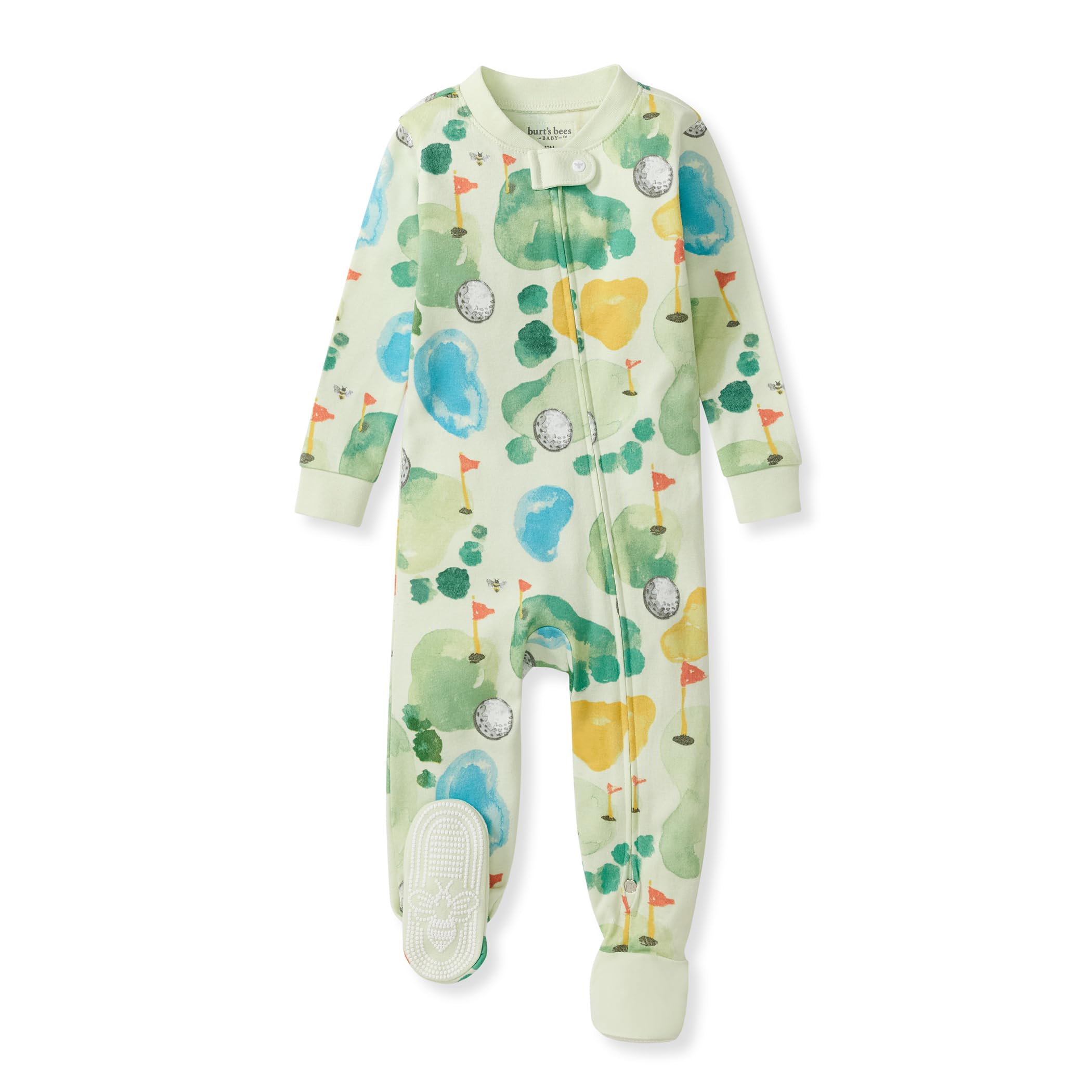 Burt's Bees Baby Organic Cotton Footed Pajamas for Boys, Zipper PJ Sleeper, Snug Fit Sleepwear with Non-Slip Bee Grips