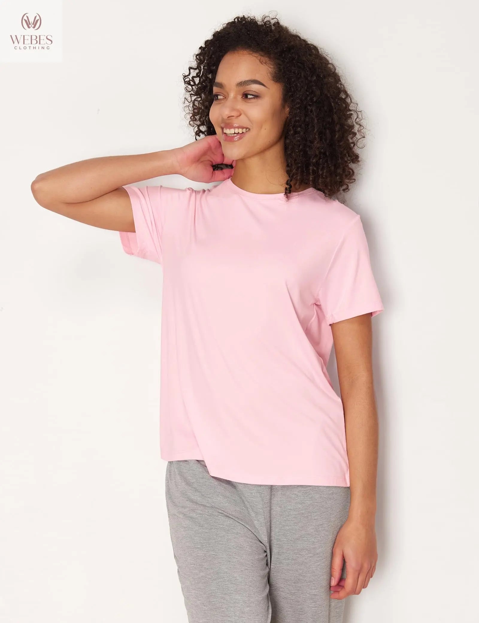 GYS Women's Pajama Tops Bamboo-derived Viscose Soft Comfy Short Sleeve Basic Lounge Tops