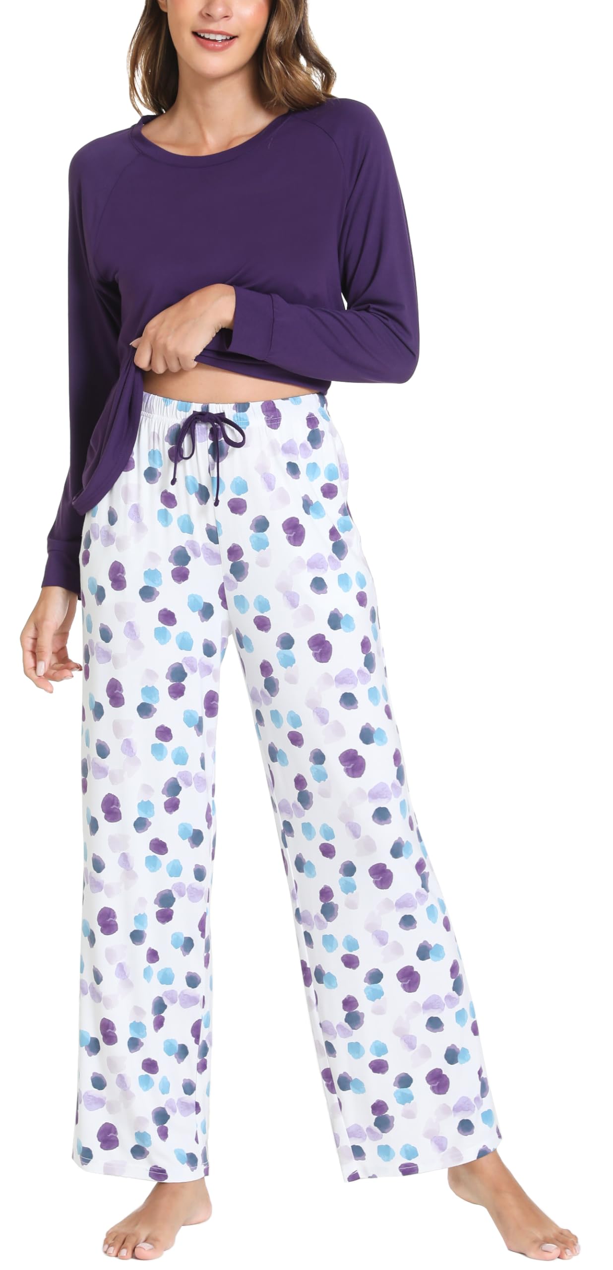 GYS Women's Pajama Sets Long Sleeve Sleepwear Comfy 2 Piece Ladies Pj Sleep Set, Viscose Made from Bamboo