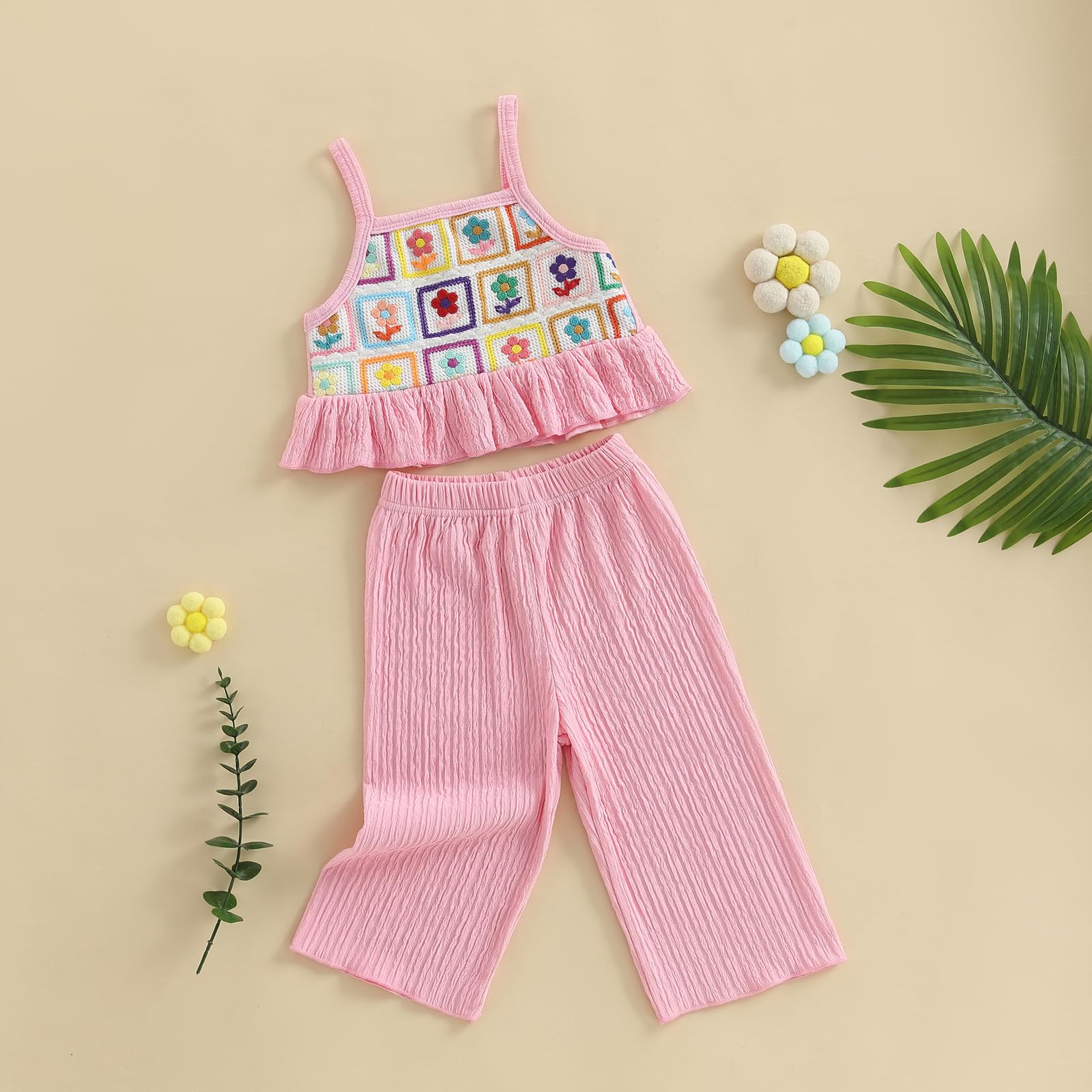 Baby Girl Outfits Crocheted Ruffled Camisole And Elastic Pants Set 6 12 18 24 Months 2 3 4 T WEBE CLOTHING