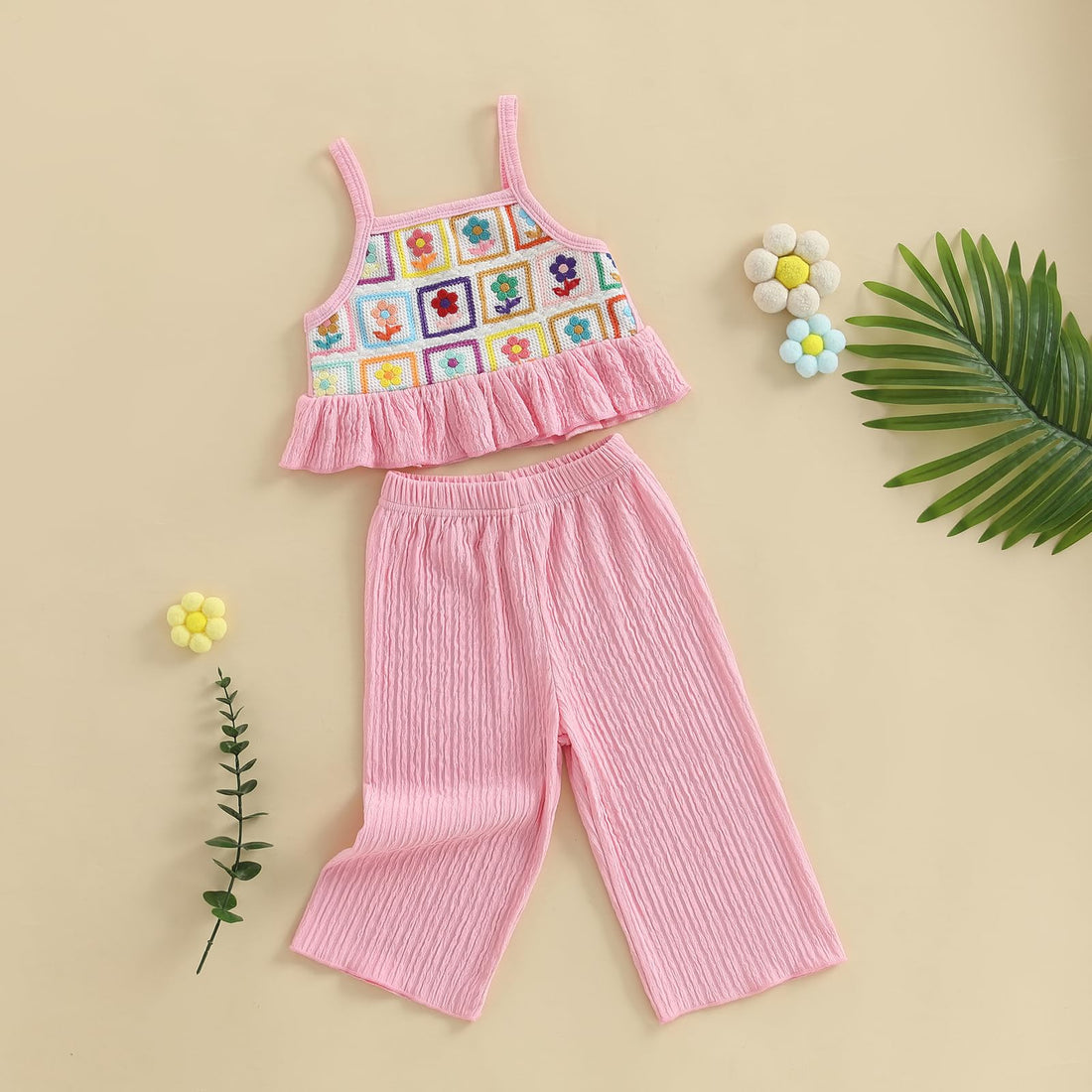 Baby Girl Outfits Crocheted Ruffled Camisole And Elastic Pants Set 6 12 18 24 Months 2 3 4 T WEBE CLOTHING