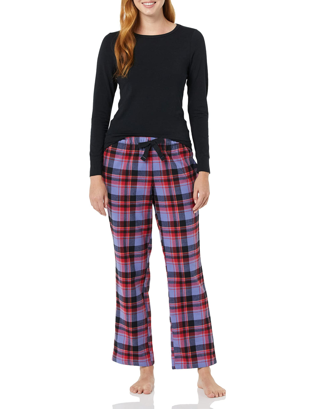 Amazon Essentials Women's Lightweight Flannel Pajama Pant and Long-Sleeve T-Shirt Sleep Set