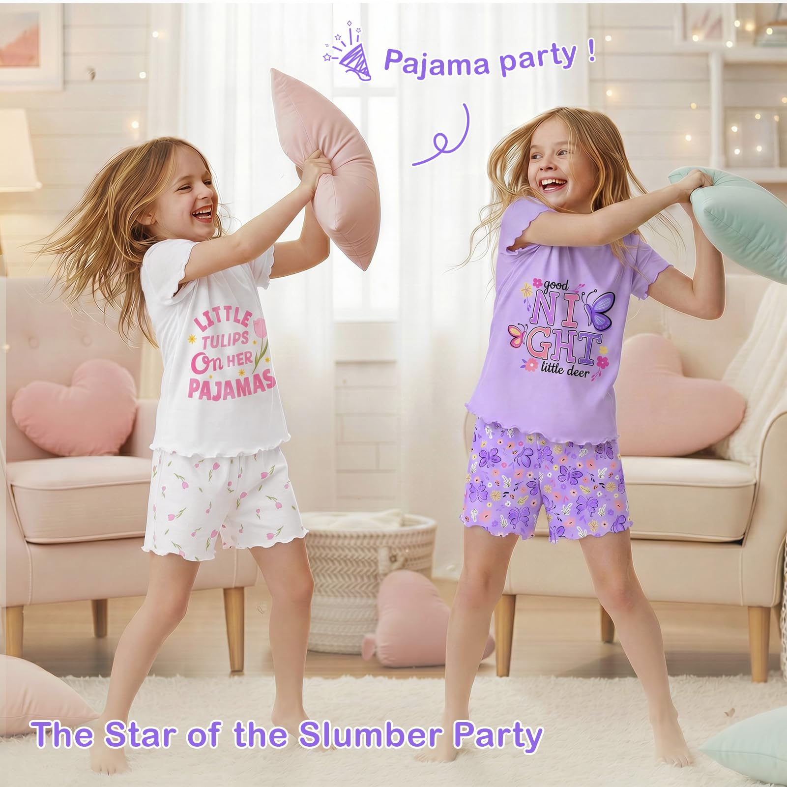 Play Tailor Girls Pajamas for Toddler Ruffled Kids Pajamas Set Short Sleeves Summer Pjs Sleepwear for Girl