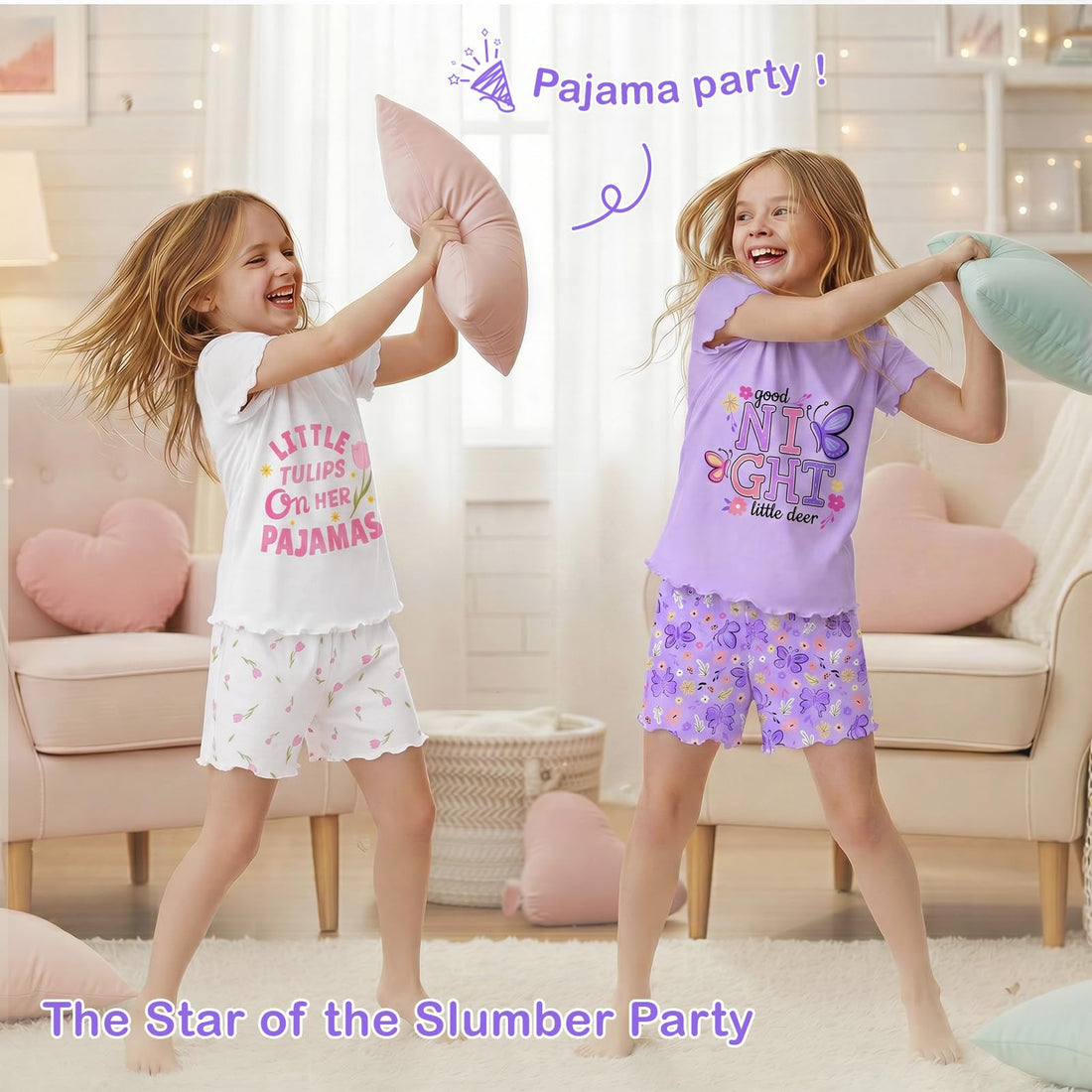 Play Tailor Girls Pajamas for Toddler Ruffled Kids Pajamas Set Short Sleeves Summer Pjs Sleepwear for Girl