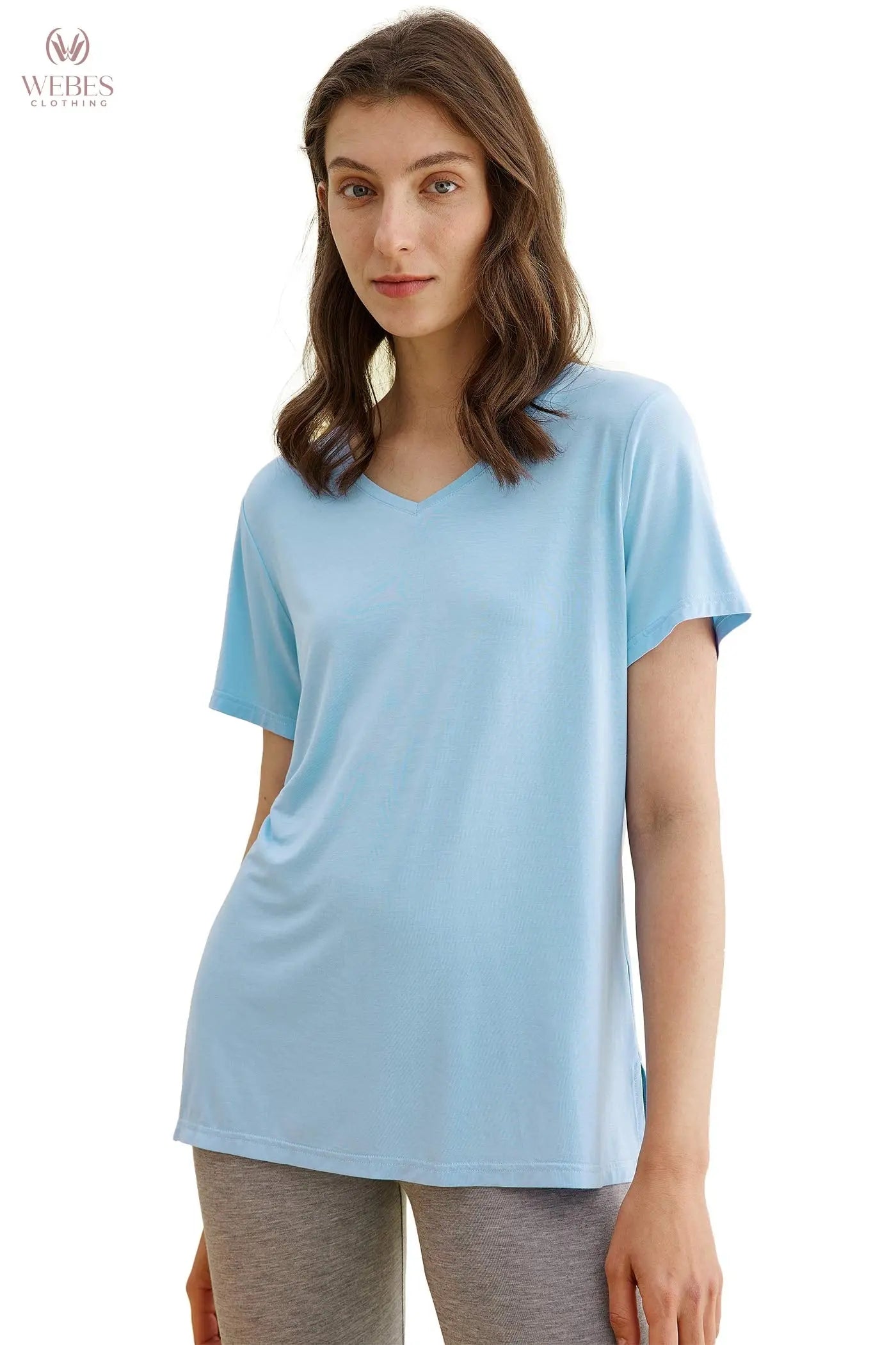 Latuza Women's Viscose Sleep T-Shirt V-Neck Pajamas Top