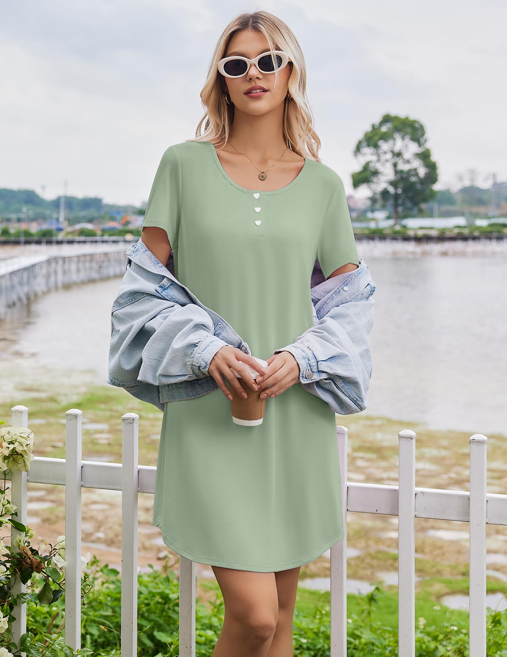 Ekouaer Nightgowns for Women Bamboo Viscose Short Sleeve Soft Sleep Shirt WEBE CLOTHING