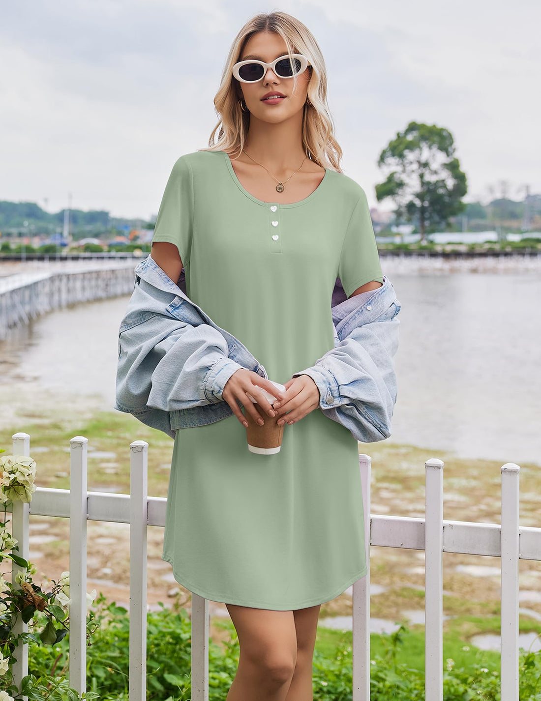 Ekouaer Nightgowns for Women Bamboo Viscose Short Sleeve Soft Sleep Shirt WEBE CLOTHING