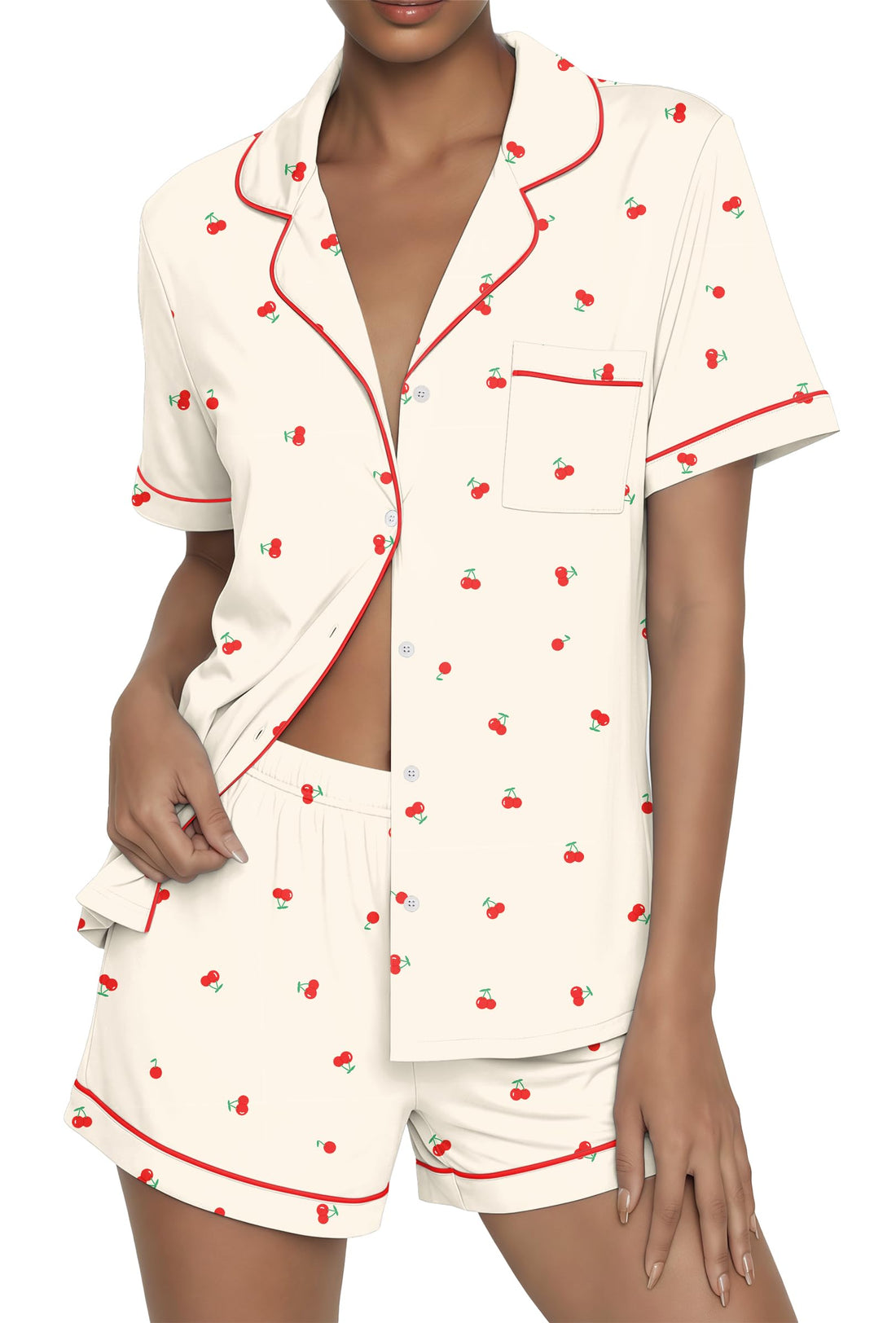 Ekouaer Womens Pajama Sets Button Up Summer Pjs 2 Piece Short Sleeve Sleepwear Lounge Set S-XXL