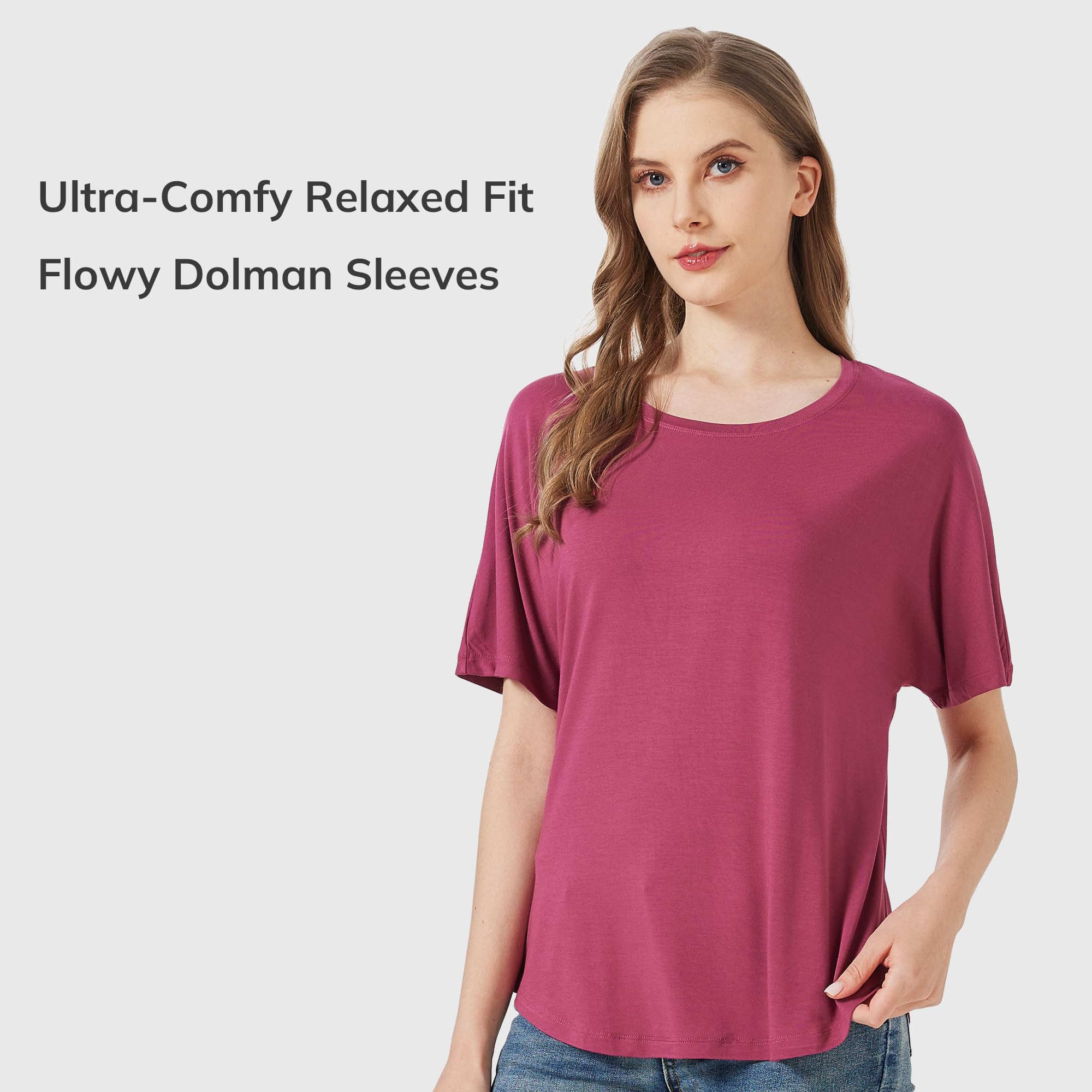 netdraw Women's Ultra Soft Bamboo Viscose Dolman Top Loose Fit Trendy Casual Lounge Short Sleeve Pajama Batwing T-Shirt