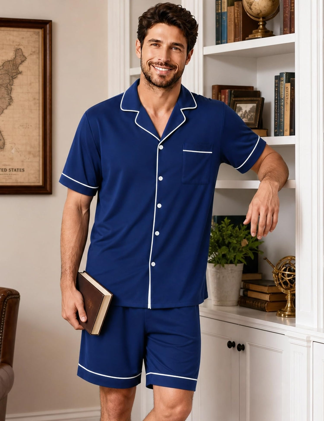 SWOMOG 100% Cotton Mens Pajama Set Short Sleeve Sleepwear Button Down Loungewear 2 PCS Cotton Pjs Set with Pockets WEBE CLOTHING