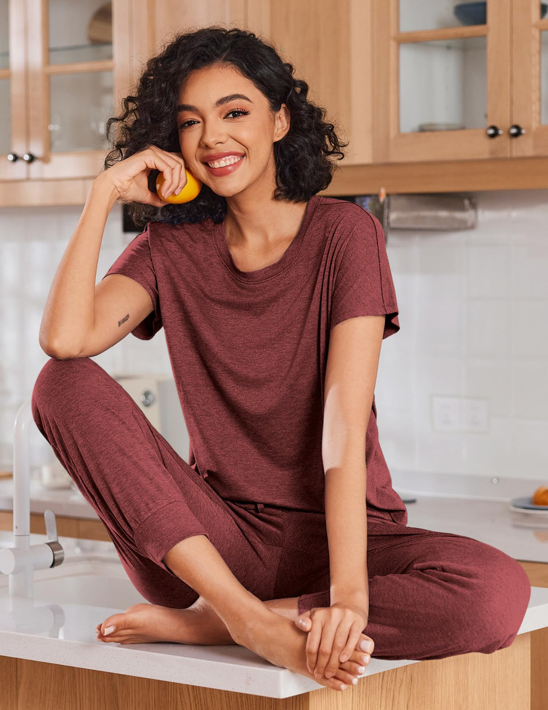 Ekouaer 2 pack Pajama Sets for Womens Jogger Pants Pjs Short Sleeves Lounge Set Soft Sleepwear with Pockets