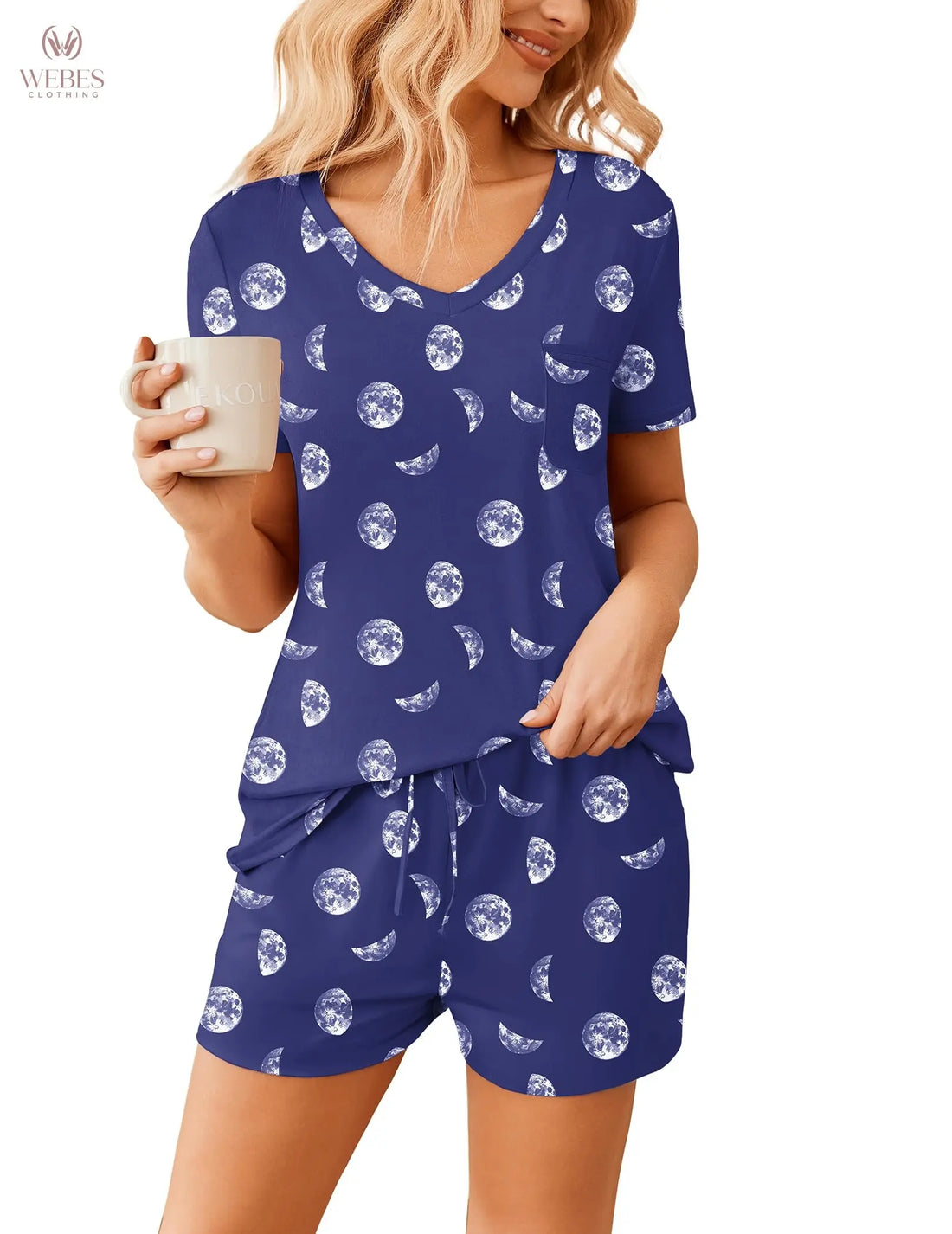 Ekouaer Womens Pajama Sets Short Sleeve Pajamas for Women Sets Soft Lounge Sets Casual V Neck Sleepwear PJS