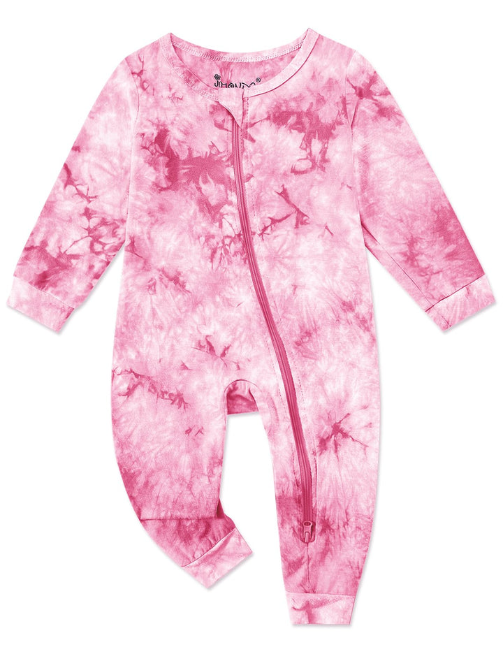 Jimonda Baby Girls Boys Footless Pajamas,Rayon From Bamboo Pjs 2 Way Zipper Long Sleeve Soft Sleeper,Infant Tie-dye Romper