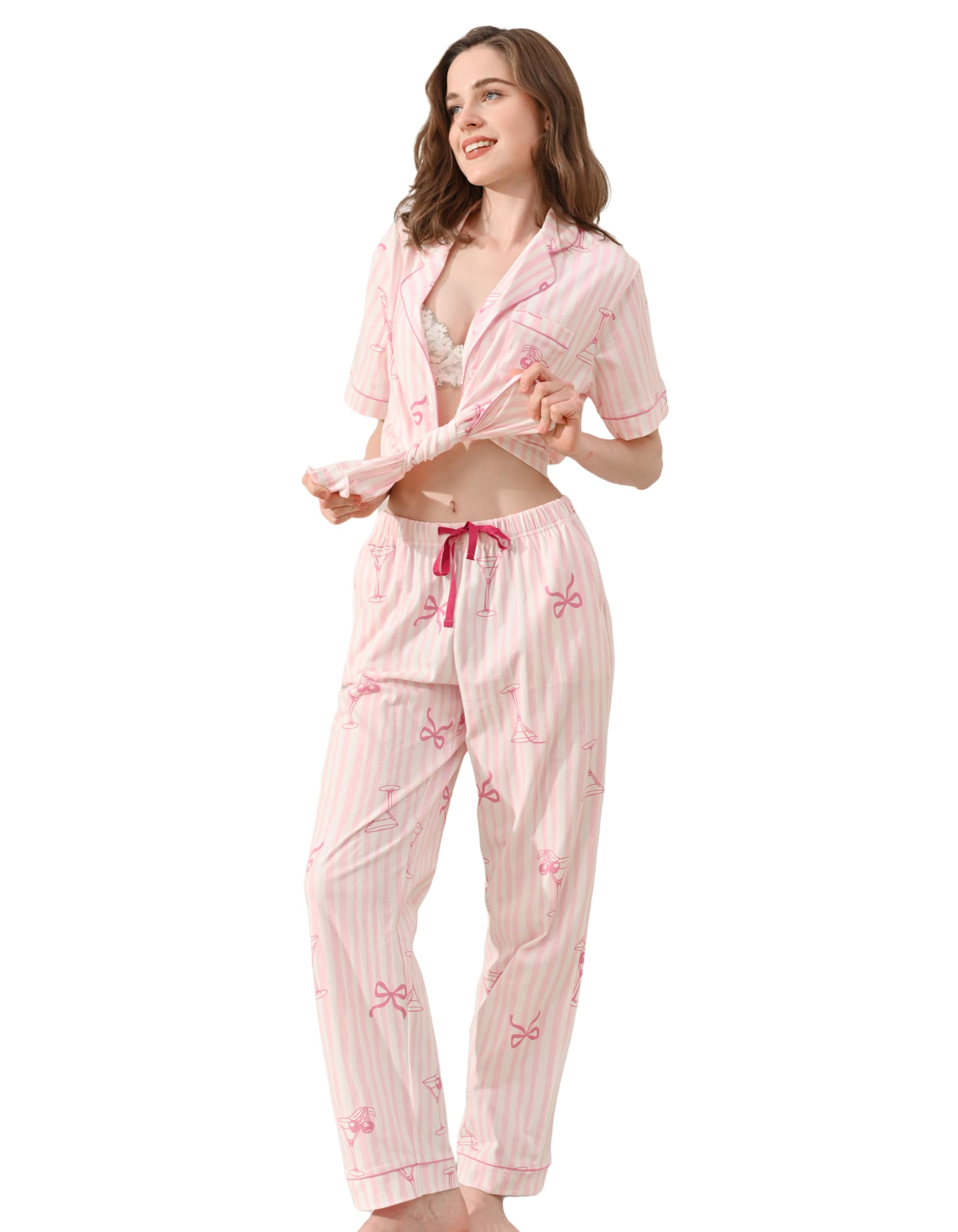 NAP BOUND 100% Cotton Pajamas for Women Sets 2 Pieces Pjs Button short sleeves with Pockets Soft Sleepwear Loungewear XS-XXL