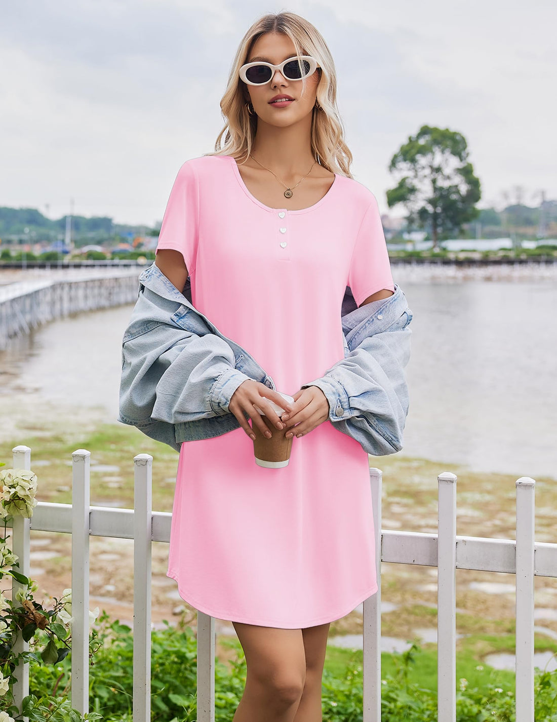 Ekouaer Nightgowns for Women Bamboo Viscose Short Sleeve Soft Sleep Shirt WEBE CLOTHING