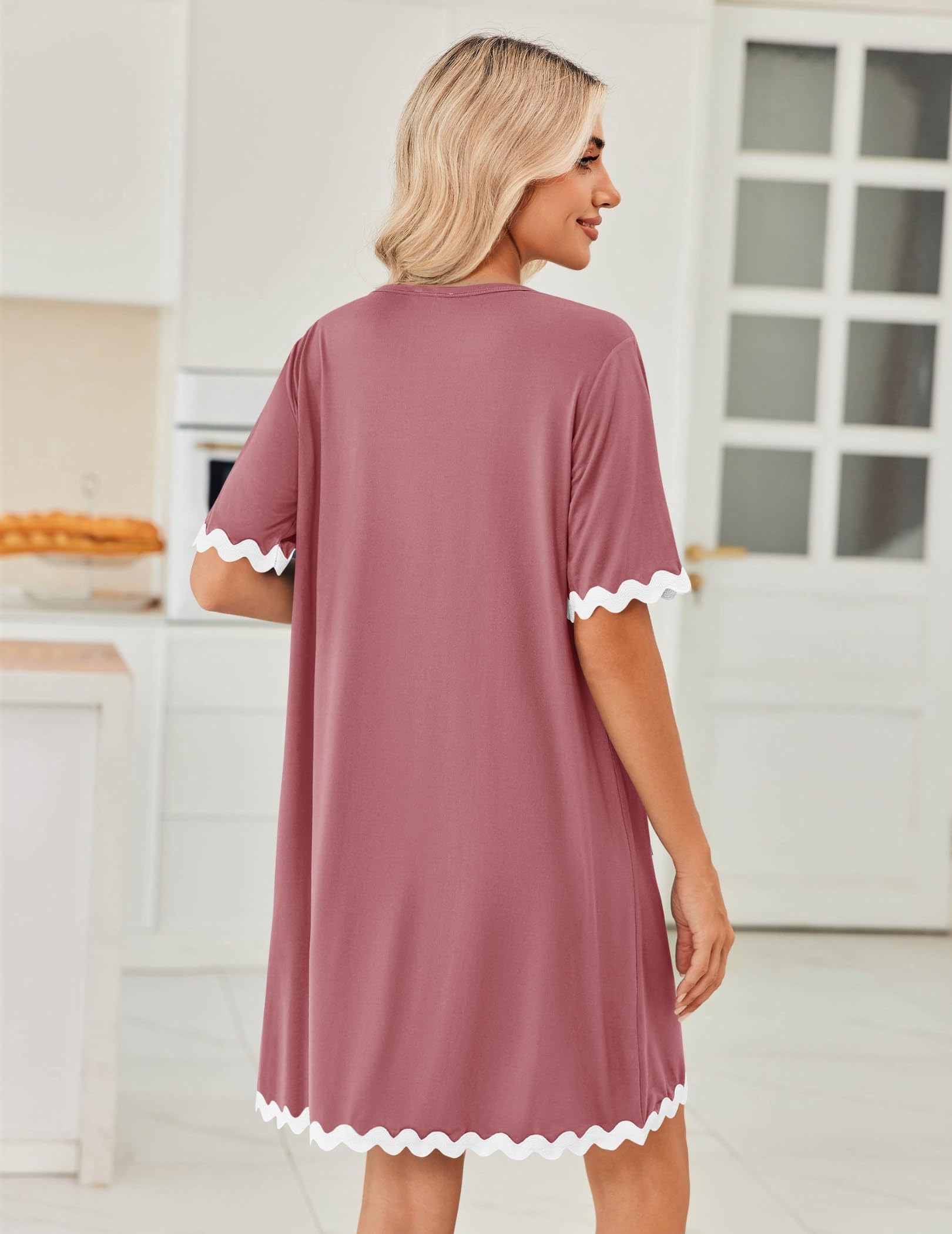 Ekouaer Women Zip Up Robe Lightweight Housecoats with Pockets Knee Length Short Bathrobes Soft Nightgown S-3XL