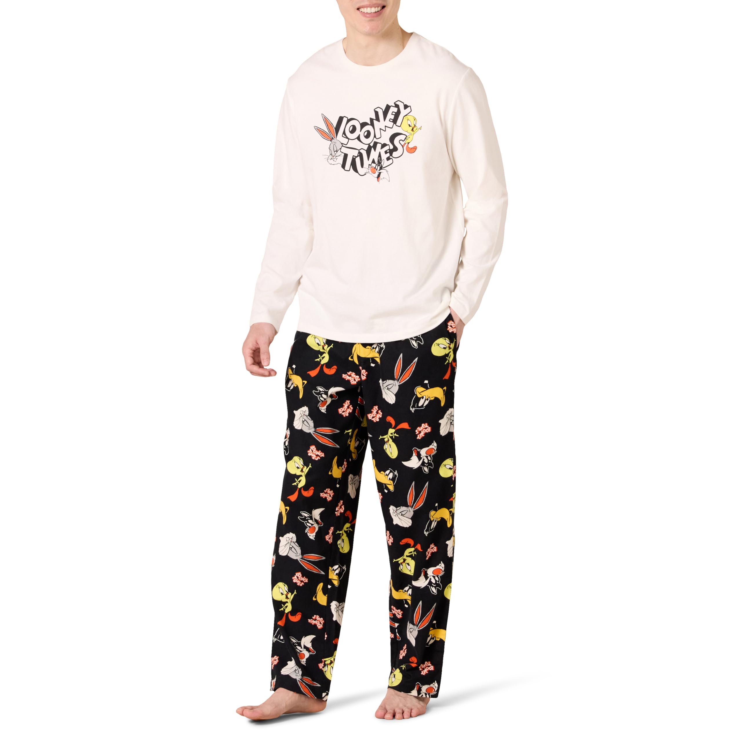 Amazon Essentials Men's Flannel Pant and Long-Sleeve T-Shirt Pajama Set