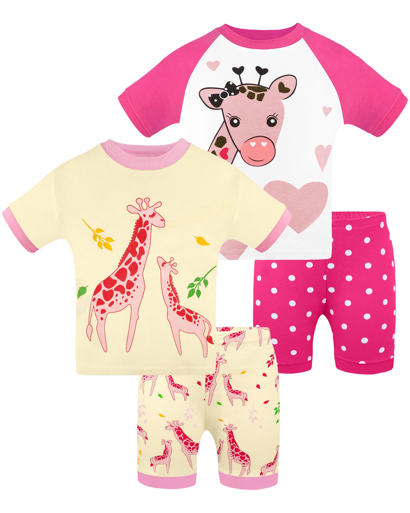 DAUGHTER QUEEN Girls Summer Pajamas Set 4 Pieces 100% Cotton Sleepwear Size 18 Months-12 Years