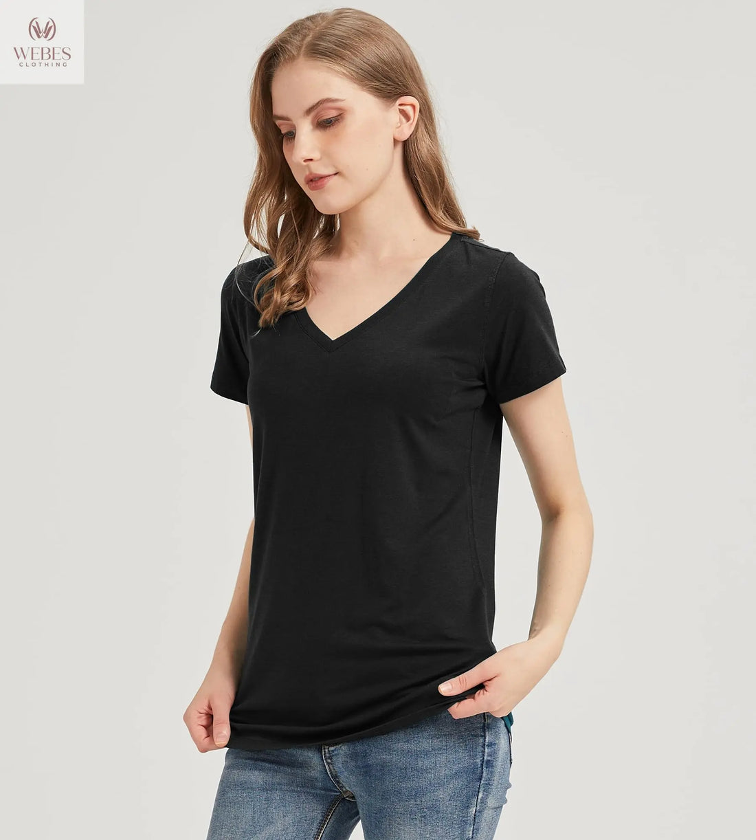 netdraw Women's Ultra-Soft Bamboo Viscose Cotton V-Neck Short Sleeve T-Shirt, Casual Summer Tops for Lounge Sleep Pajama