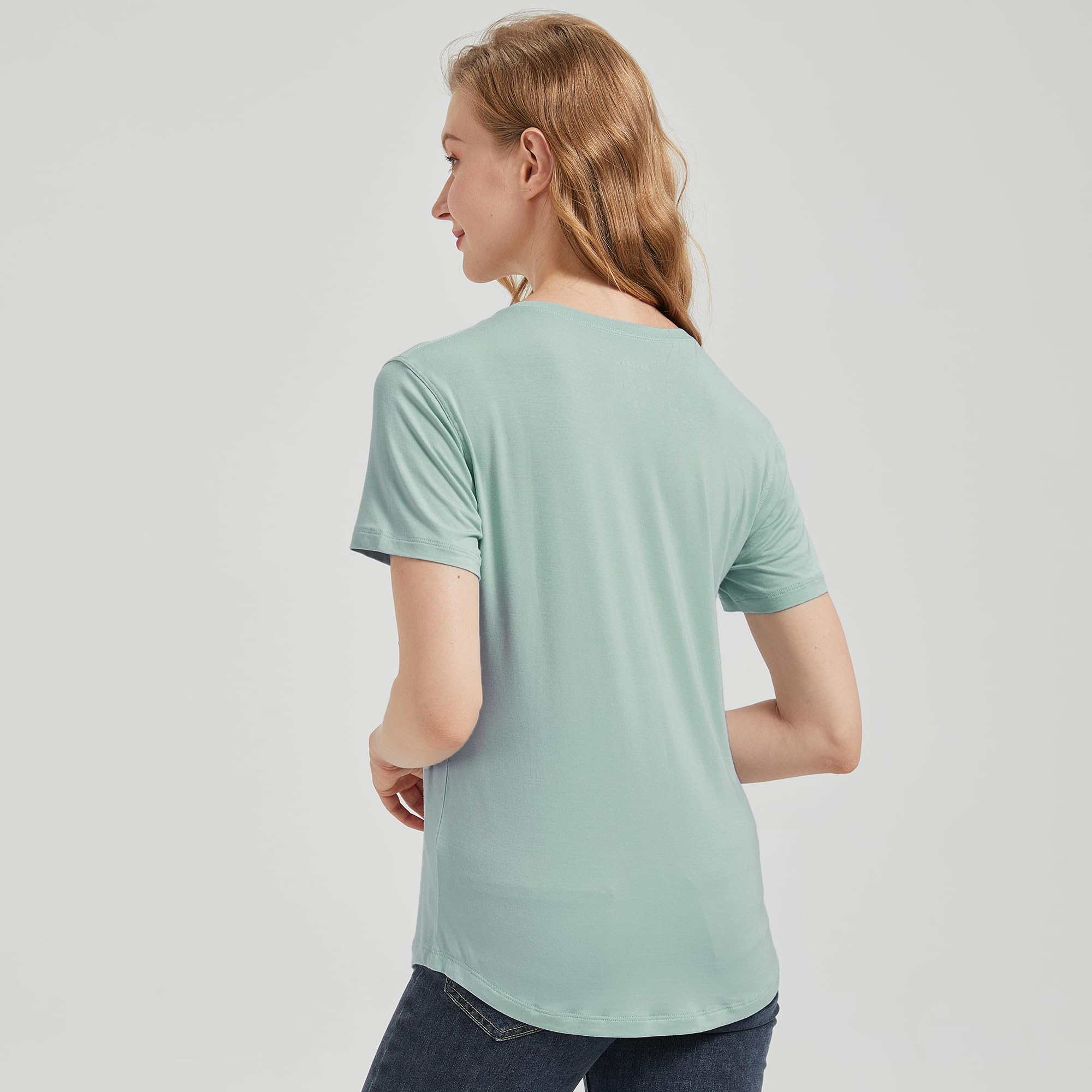 netdraw Women's Soft Bamboo Viscose T-Shirt, Curved Hem Crew Neck Short Sleeve Moisture Wicking Casual Sleep Pajama Tops