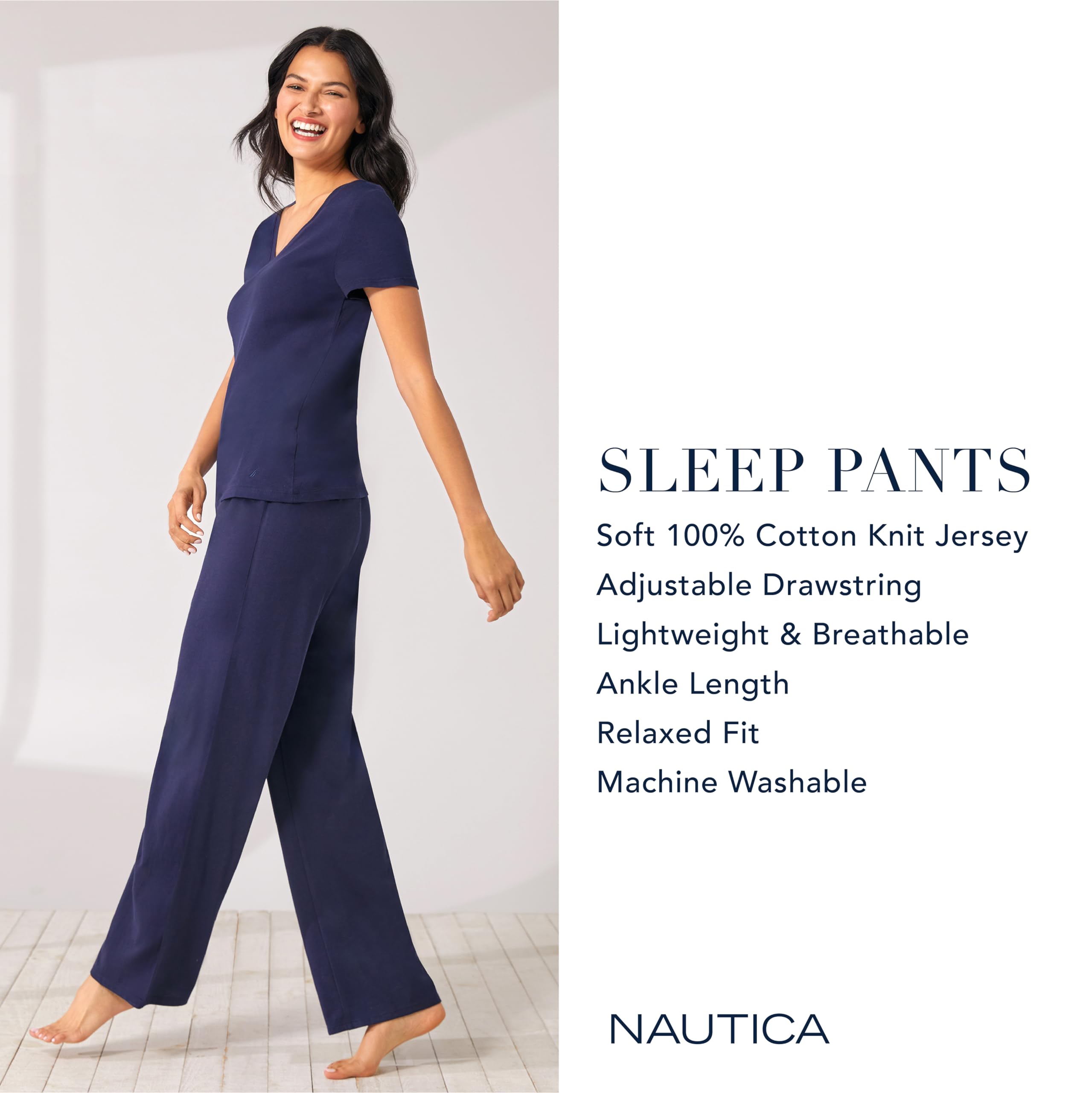 Nautica Womens Pajama Pants - Lightweight Wide Leg Lounge Pants - Cotton Knit Jersey - Sleepwear Loungewear PJs for Women
