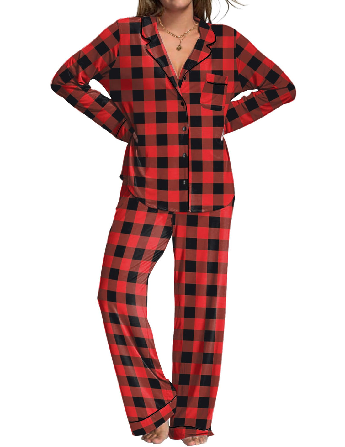 Ekouaer Womens Pajamas Set 2 Piece Button Down Pjs Soft Long Sleeve Top and Pants Sleepwear Set Lounge Sets