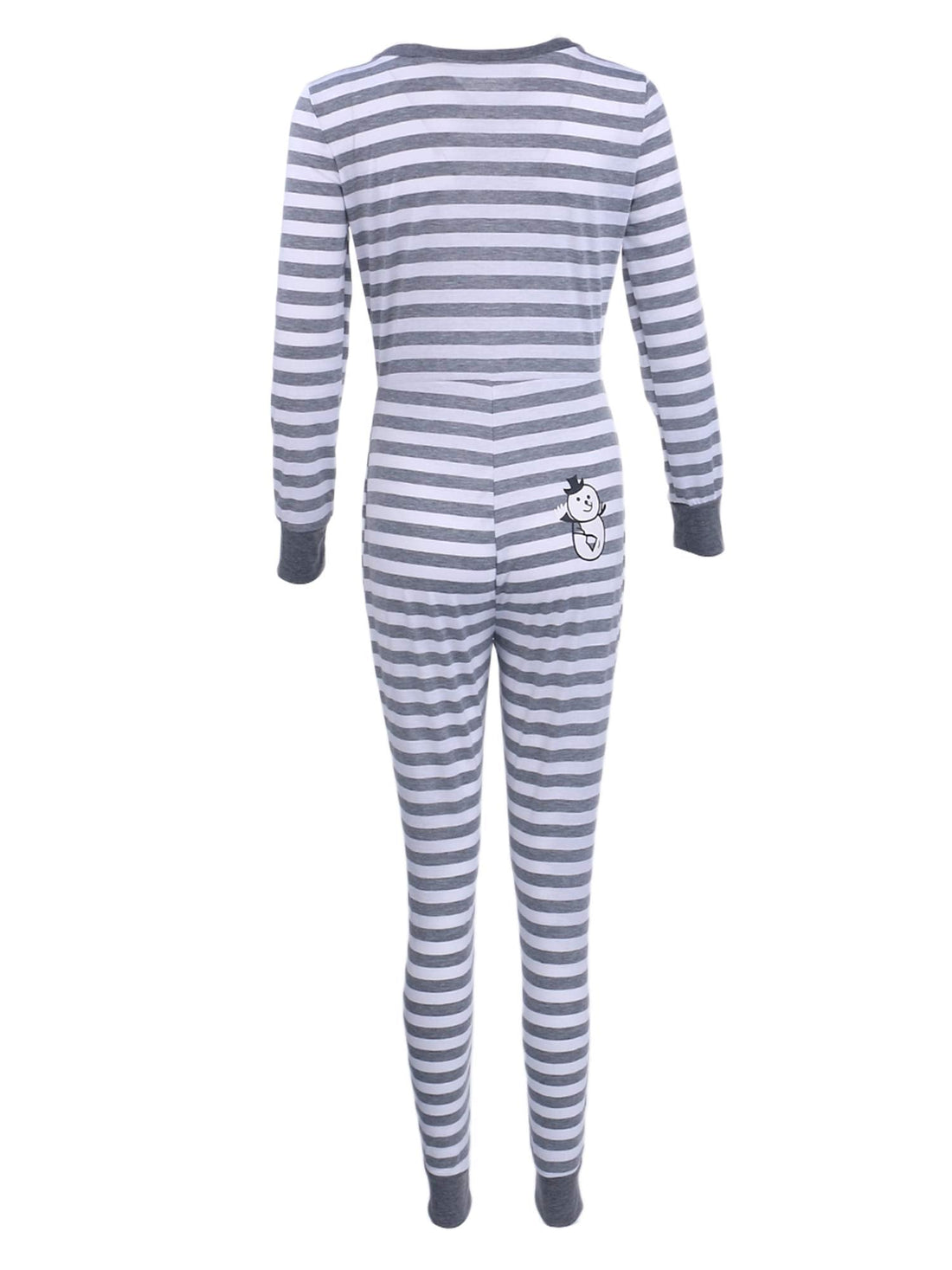 Women Christmas Long Sleeve Stripe Heart One Piece Pajamas Bodycon Jumpsuit Button Neck Sleepwear WEBE CLOTHING