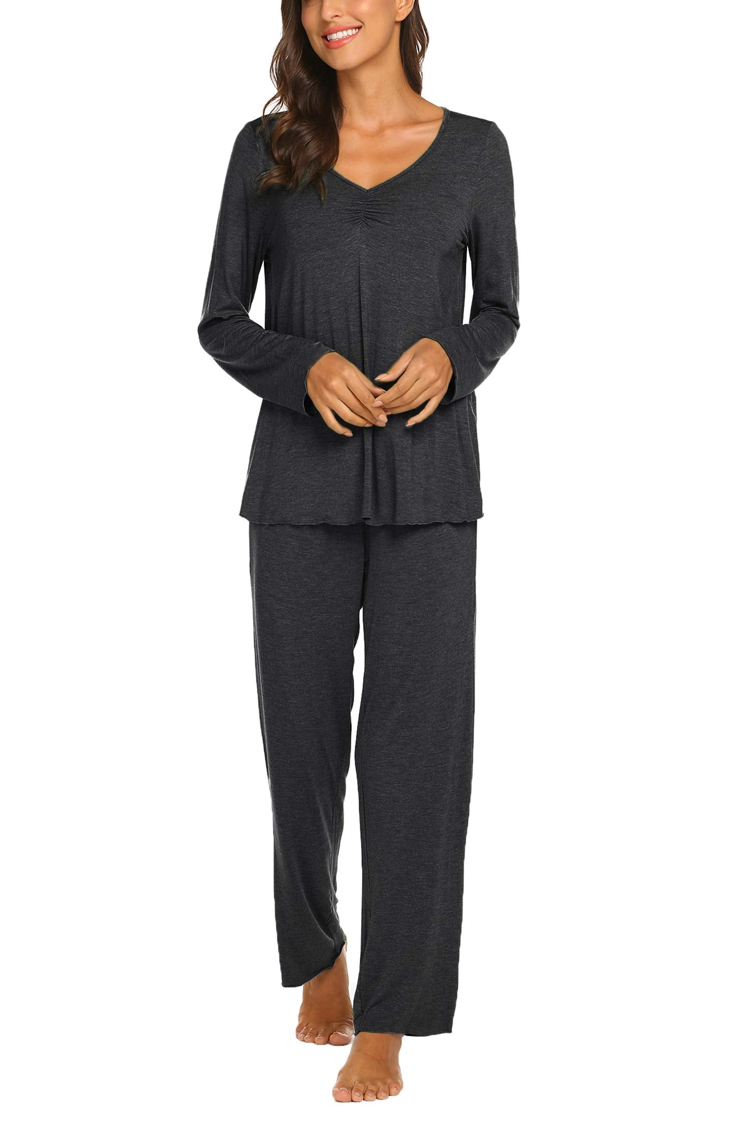 Ekouaer Womens Pajama Sets 2 Piece Lounge Set Fall Winter Pajamas Long Sleeve Pjs Top and Pants Soft Pj Sets Loose Sleepwear