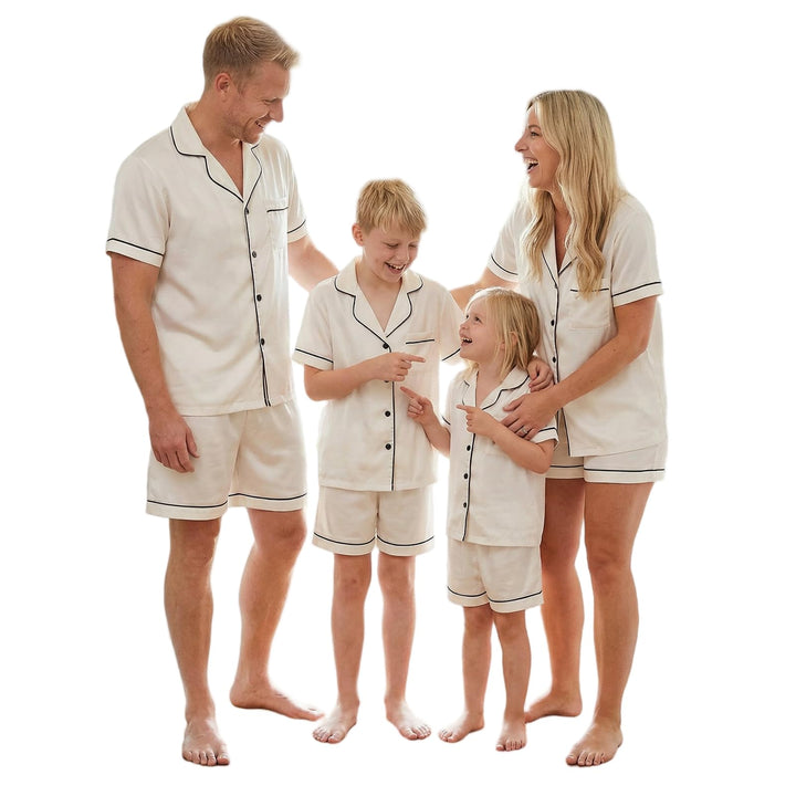 Matching Silk Pajamas Set for Family Summer Short Family Matching Sleepwear Suits Couple Satin Pjs Set