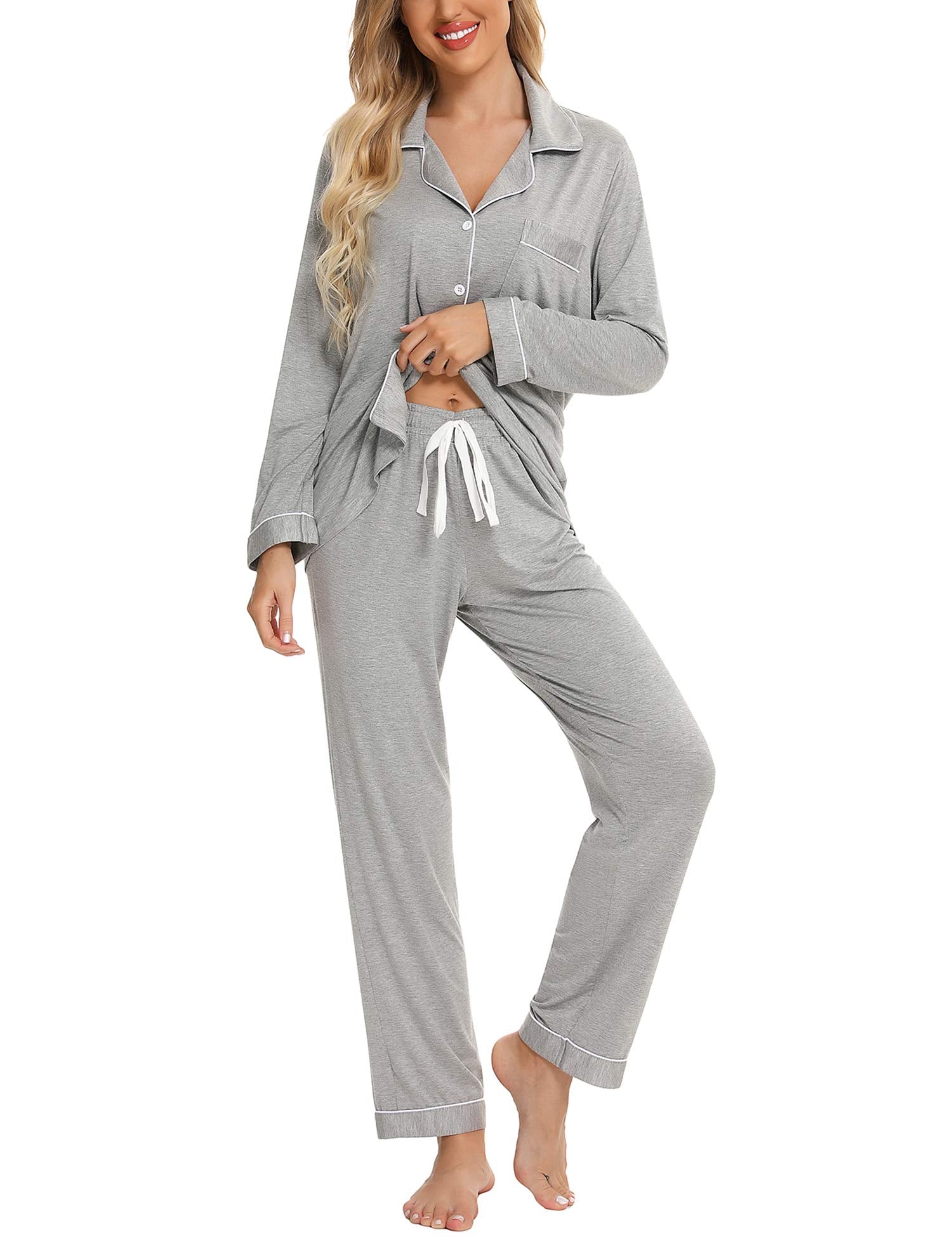 Samring Pajamas Women's Long Sleeve Sleepwear Button Down Pj Sets Soft Loungewear Pajama Set for Women S-XXL